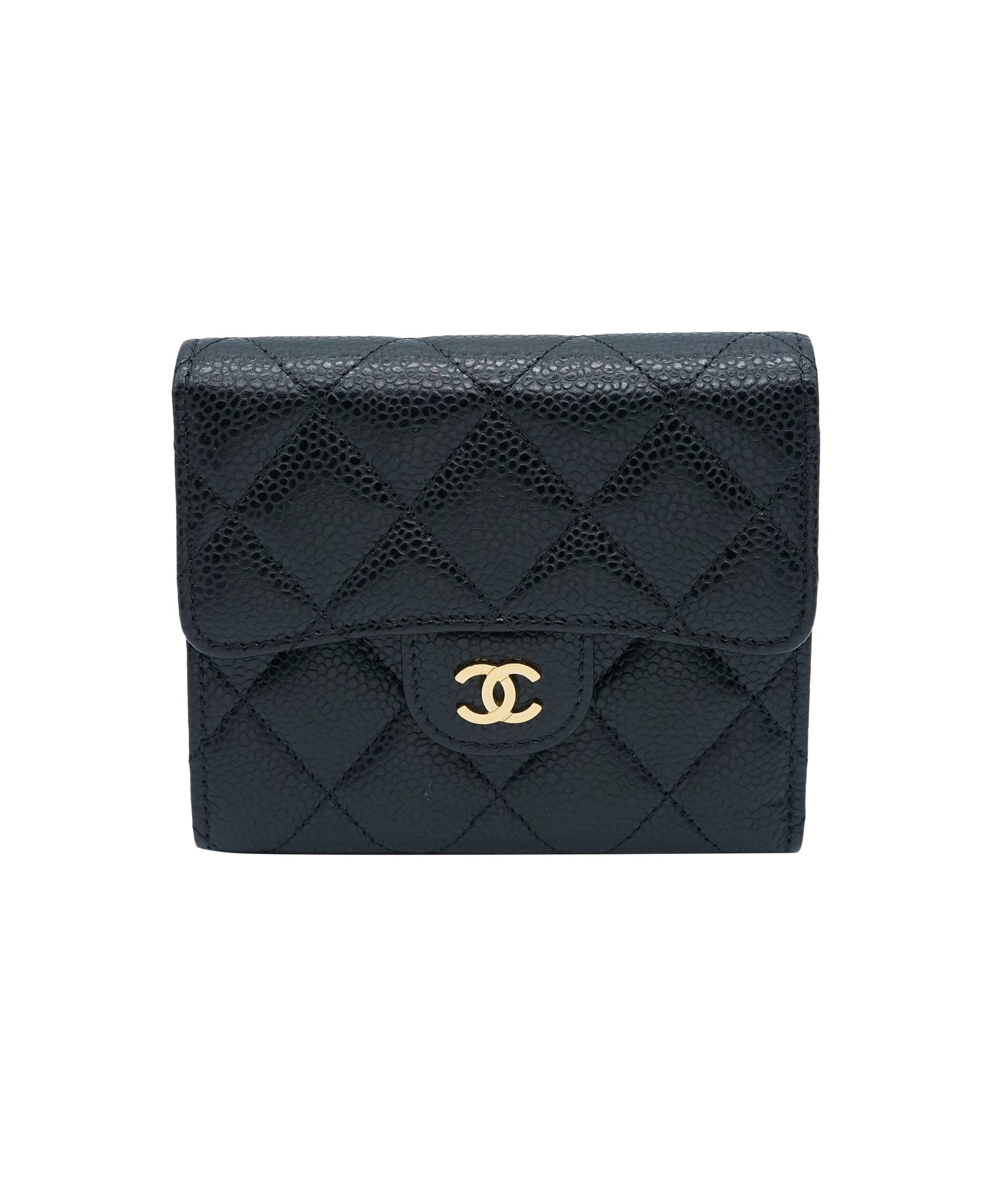 Chanel Chanel Black Quilted Caviar Compact Classic Wallet ABC0886