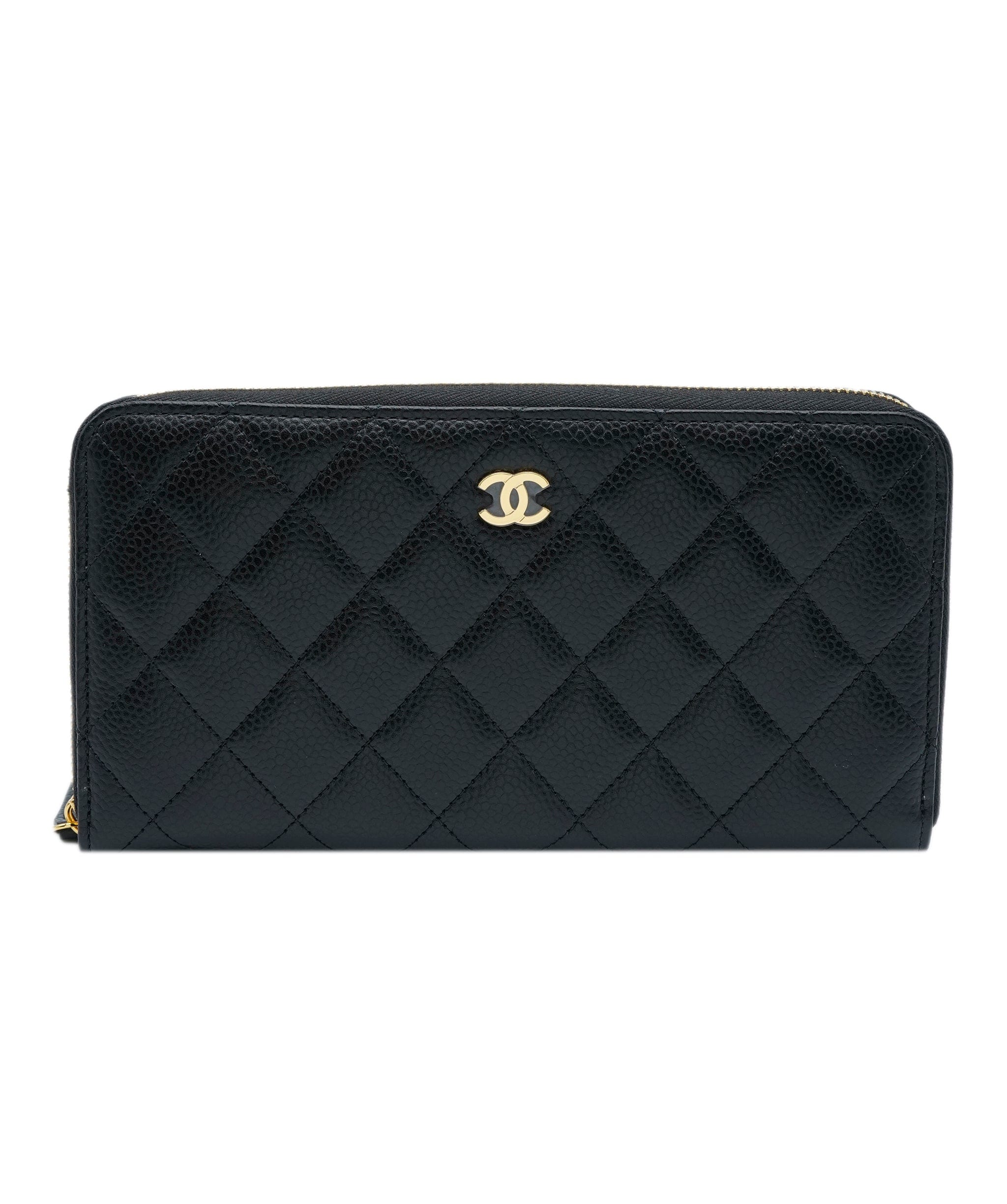 Chanel Chanel Black Quilted Caviar Zip Around Wallet ABC0873