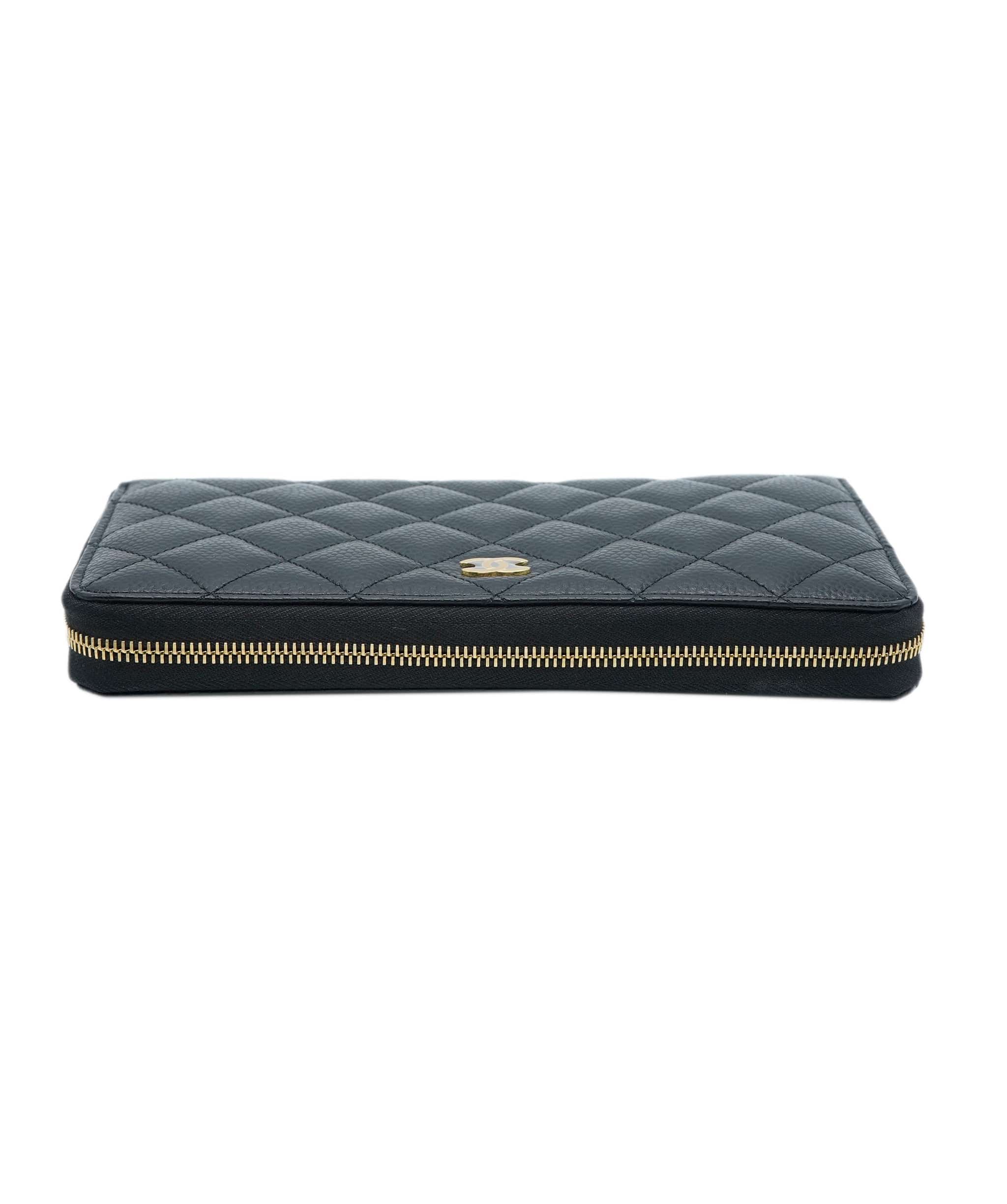 Chanel Chanel Black Quilted Caviar Zip Around Wallet ABC0873