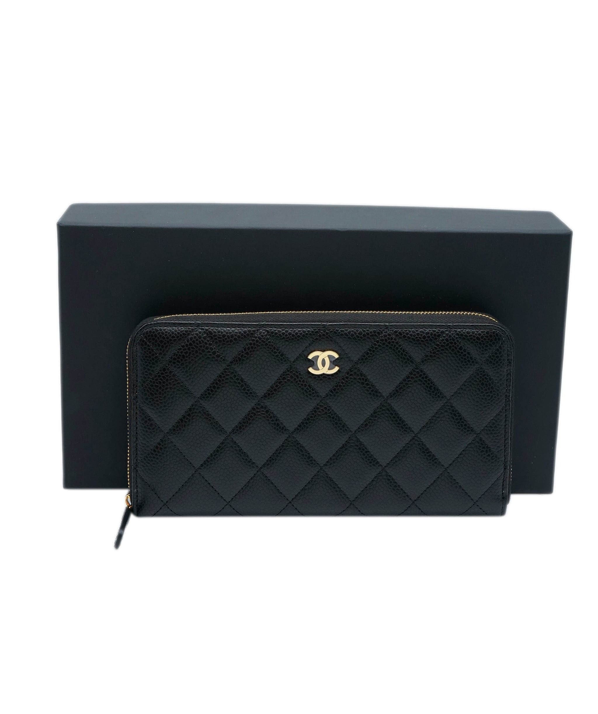 Chanel Chanel Black Quilted Caviar Zip Around Wallet ABC0873