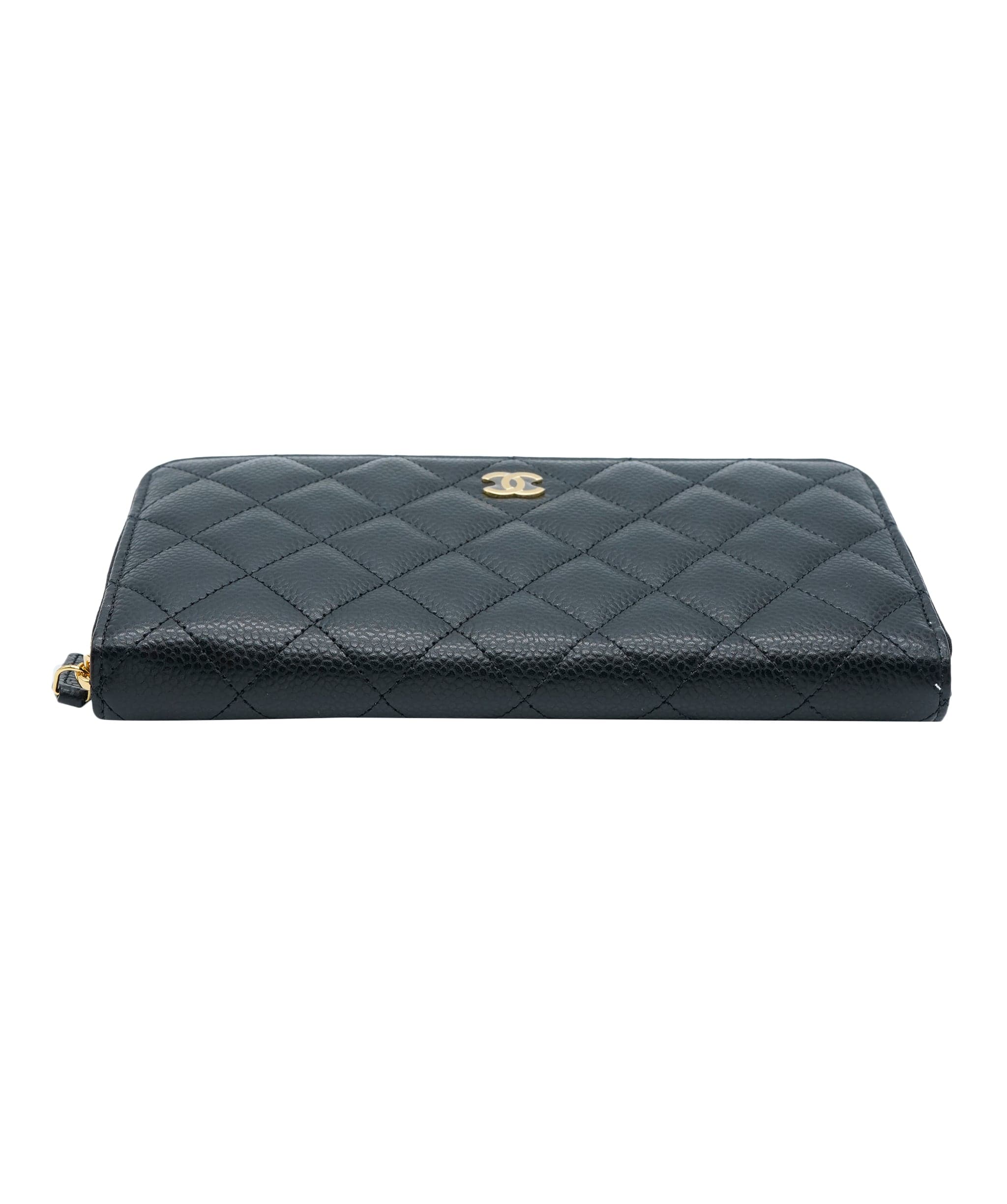 Chanel Chanel Black Quilted Caviar Zip Around Wallet ABC0873