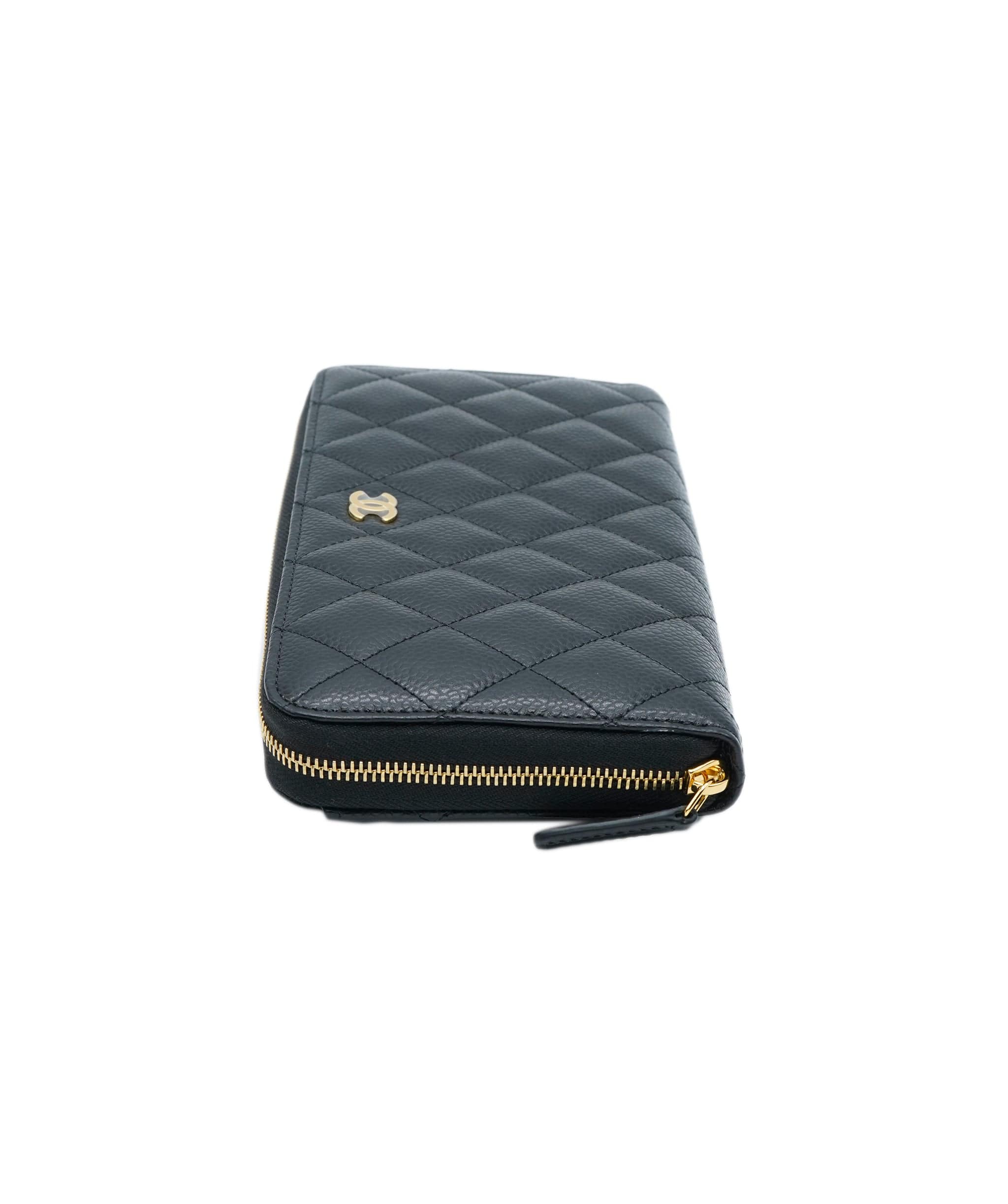 Chanel Chanel Black Quilted Caviar Zip Around Wallet ABC0873