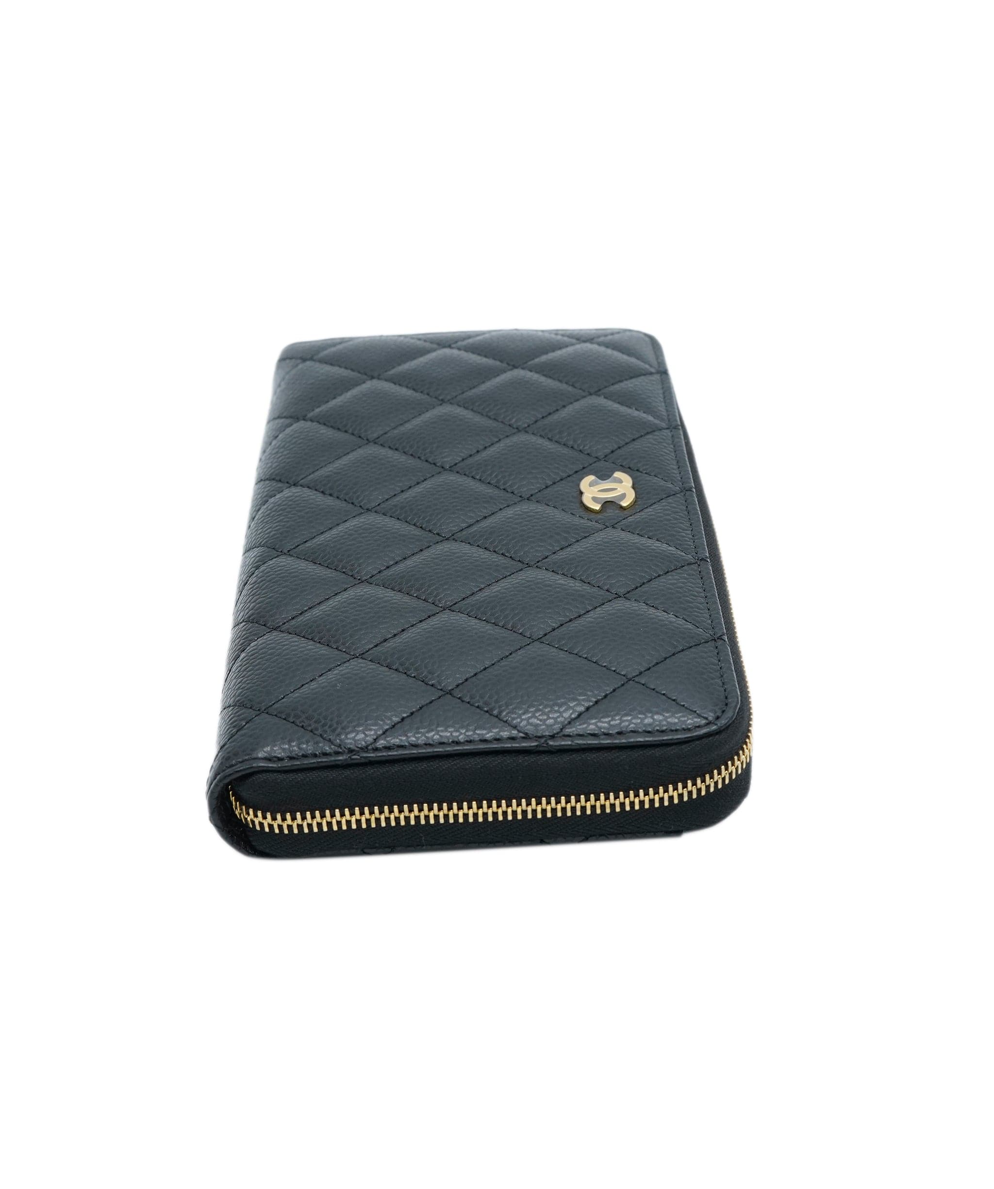 Chanel Chanel Black Quilted Caviar Zip Around Wallet ABC0873