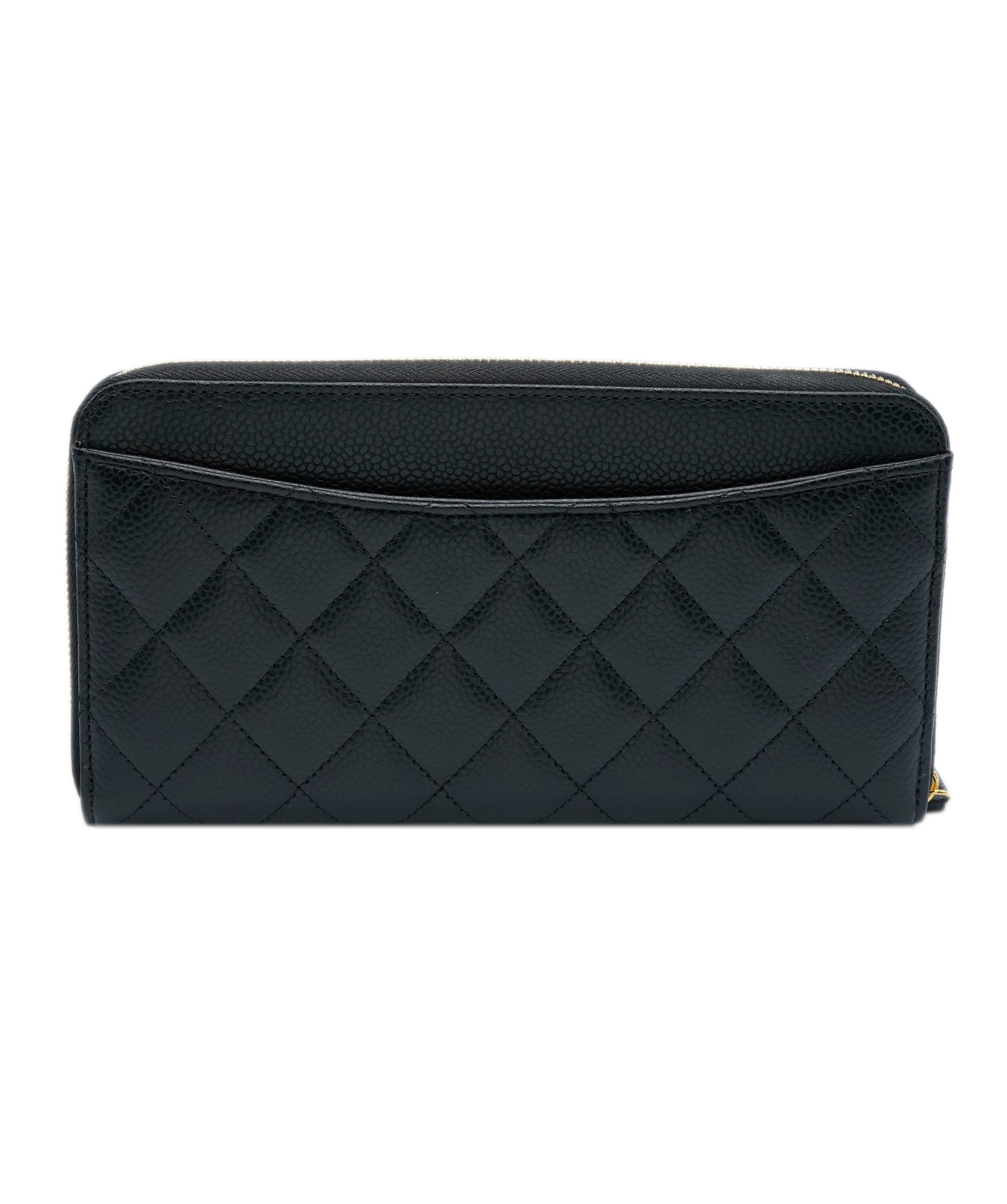 Chanel Chanel Black Quilted Caviar Zip Around Wallet ABC0873