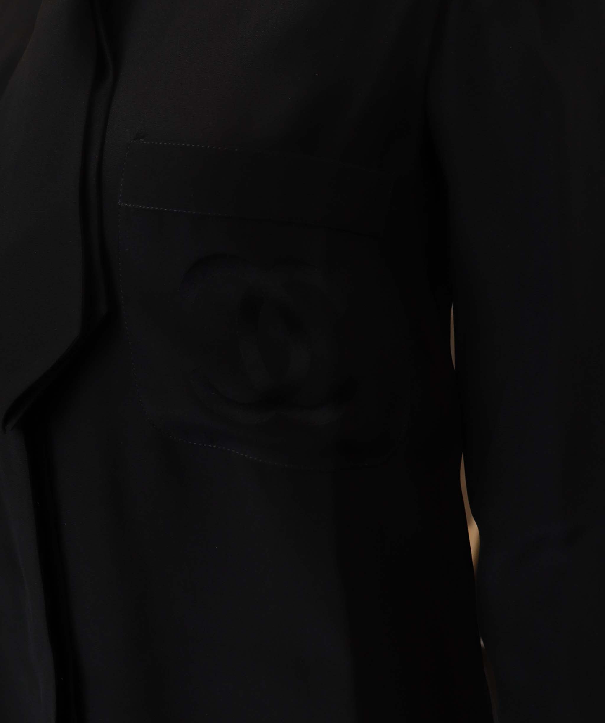 Chanel Chanel Bow Tie Chest Coco Satin Black Long Sleeve Blouse DXBS3688