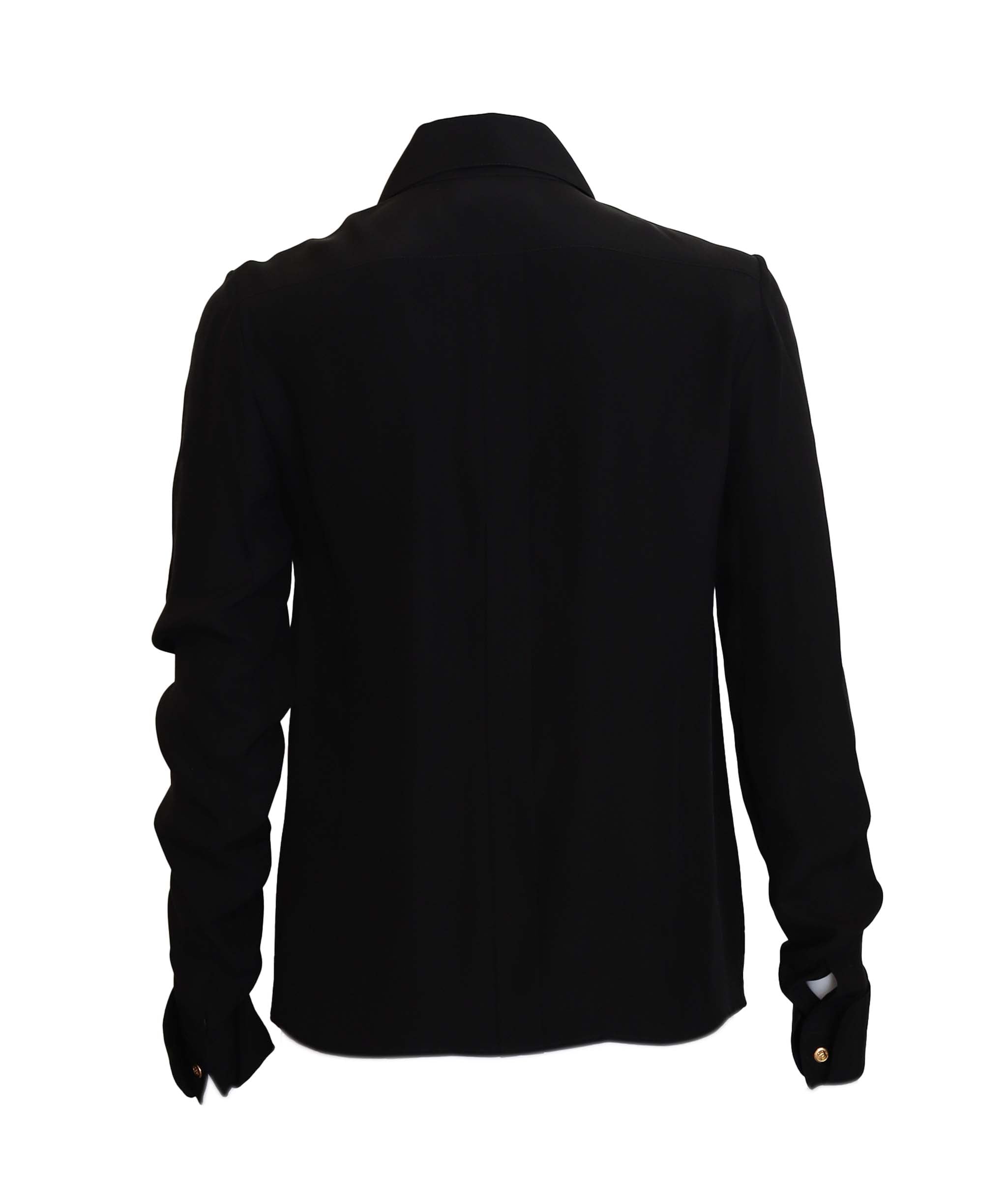Chanel Chanel Bow Tie Chest Coco Satin Black Long Sleeve Blouse DXBS3688