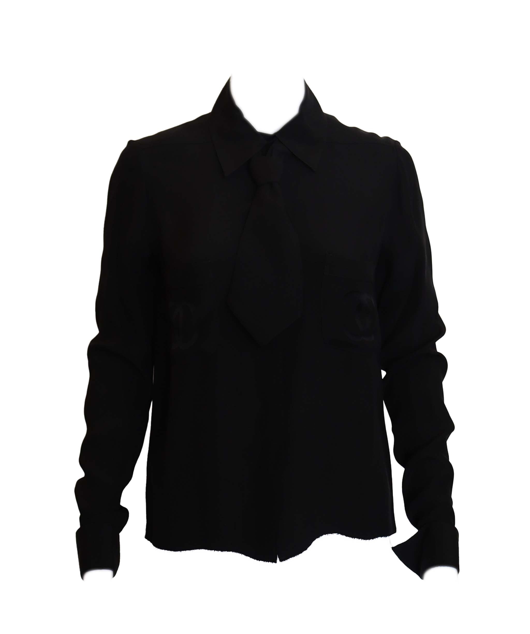 Chanel Chanel Bow Tie Chest Coco Satin Black Long Sleeve Blouse DXBS3688