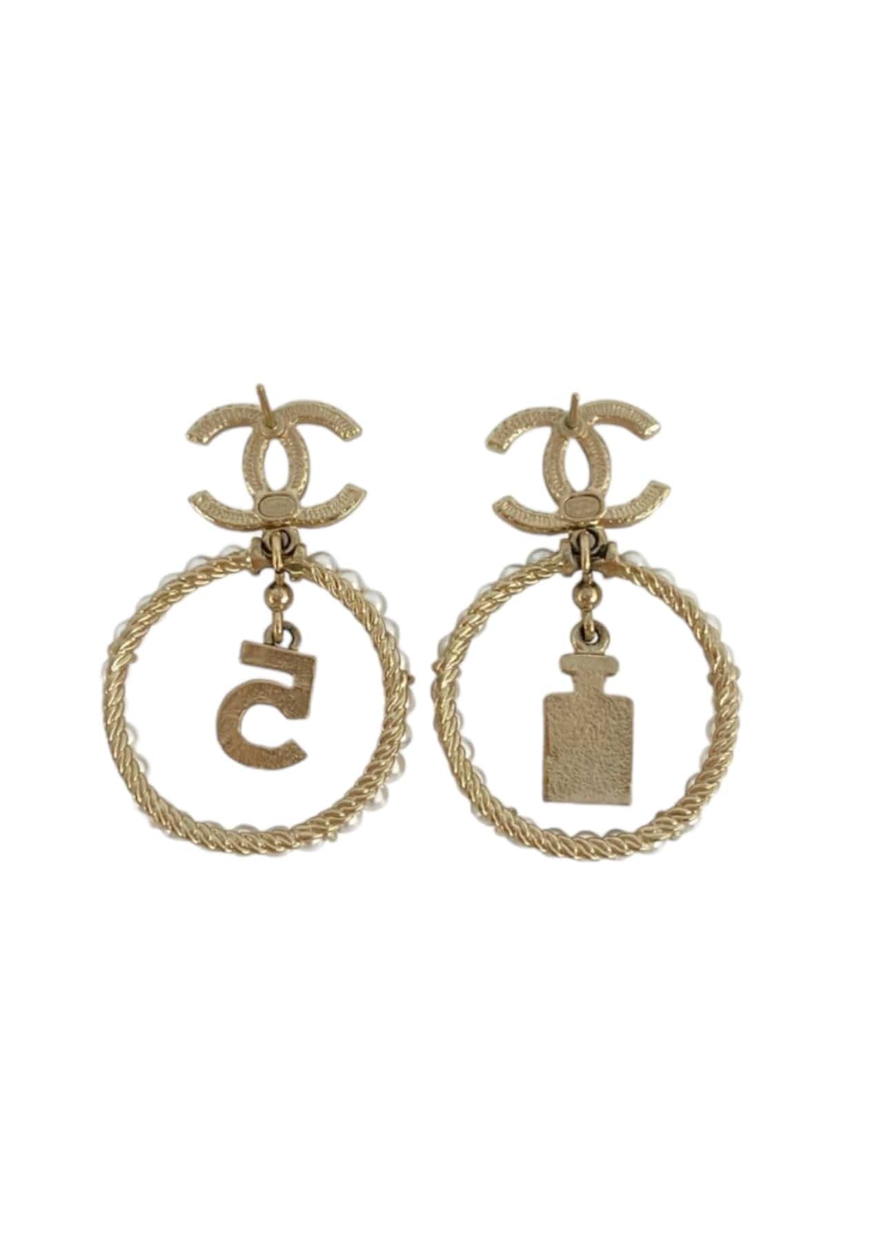 Chanel Chanel CC Dangle Hoop Earrings (Pierced) SKC1793