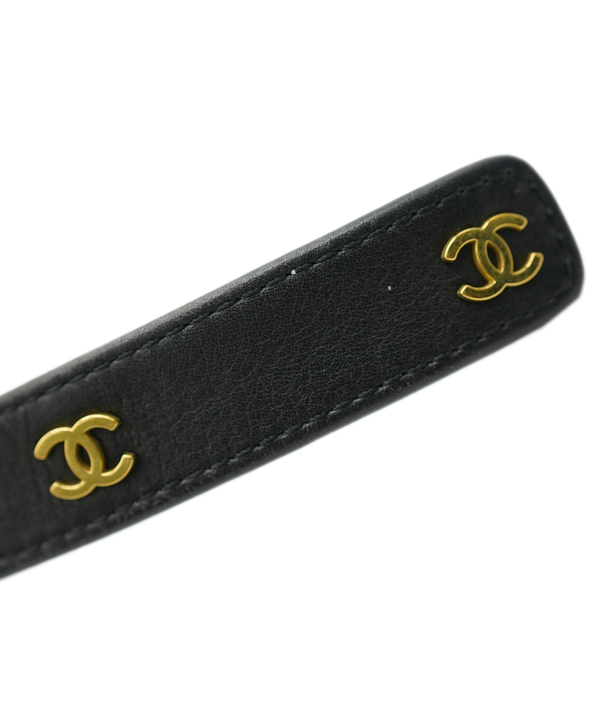 Chanel Chanel CC Leather Belt Black Gold ASL10438