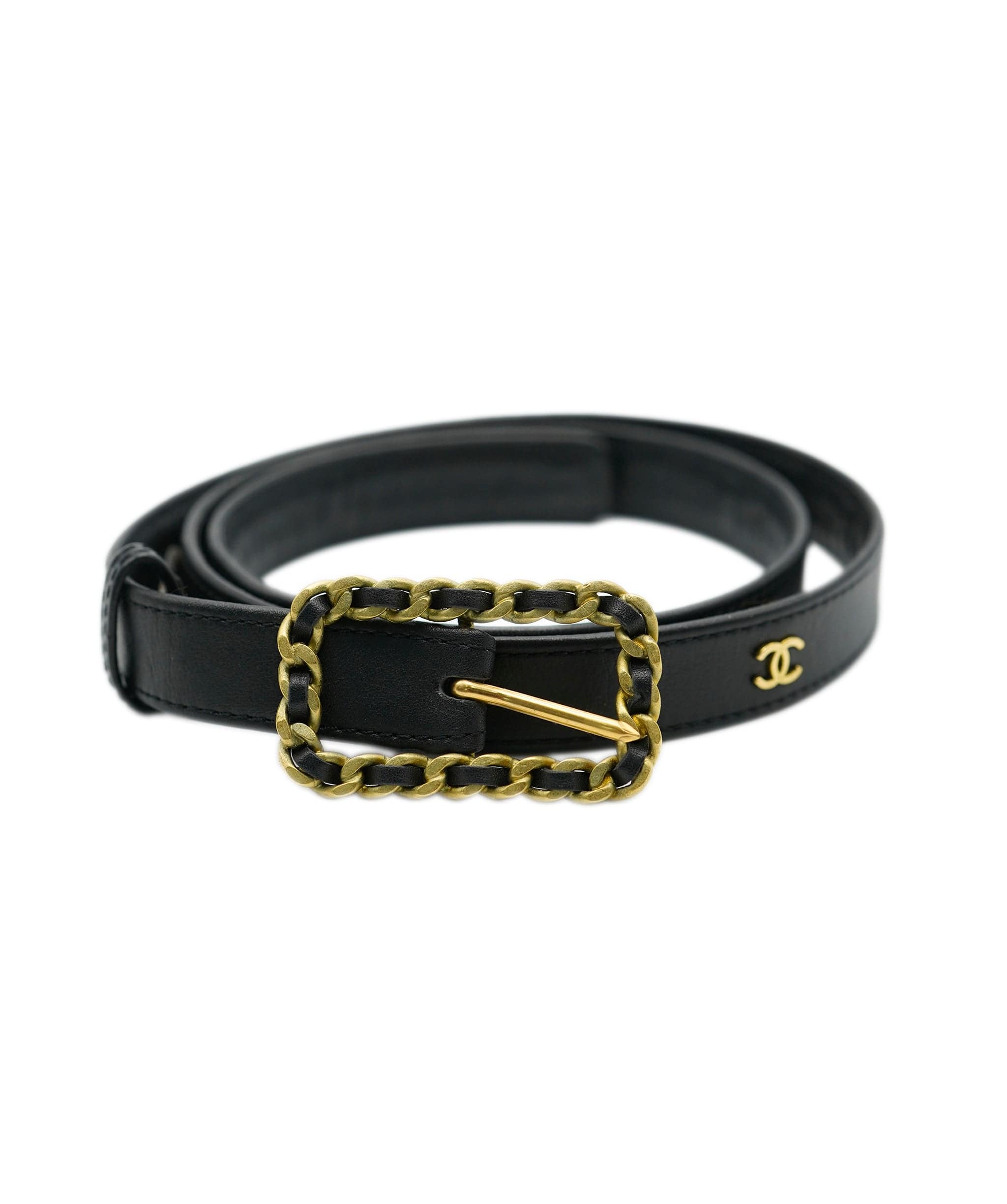 Chanel Chanel CC Leather Belt Black Gold ASL10438