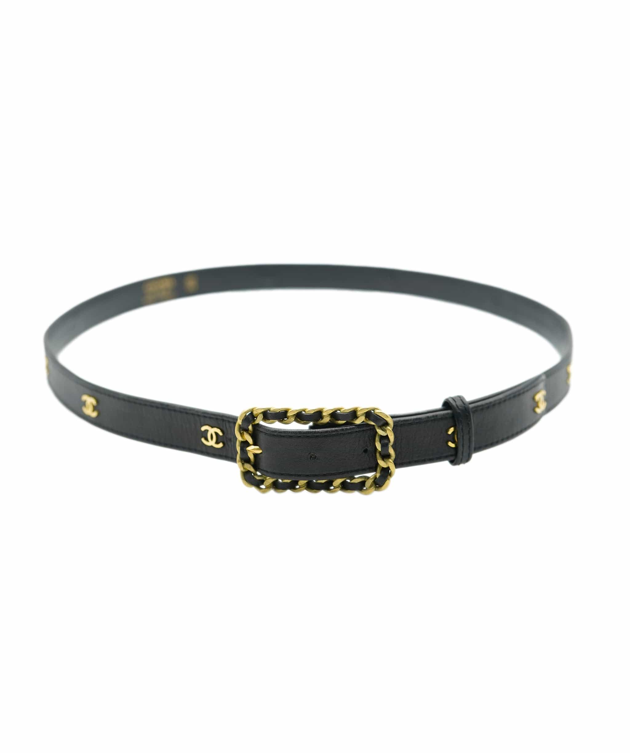 Chanel Chanel CC Leather Belt Black Gold ASL10438