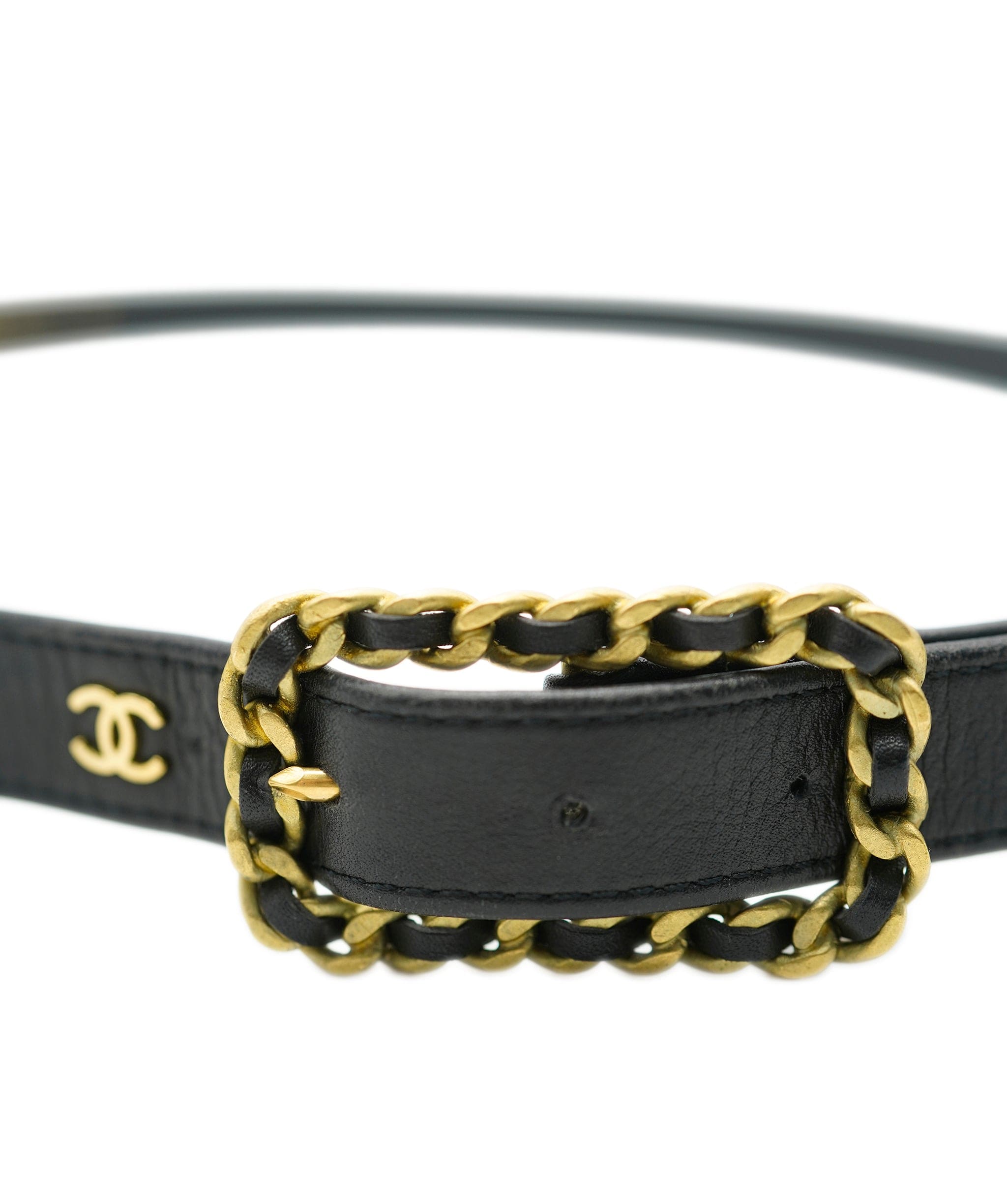 Chanel Chanel CC Leather Belt Black Gold ASL10438