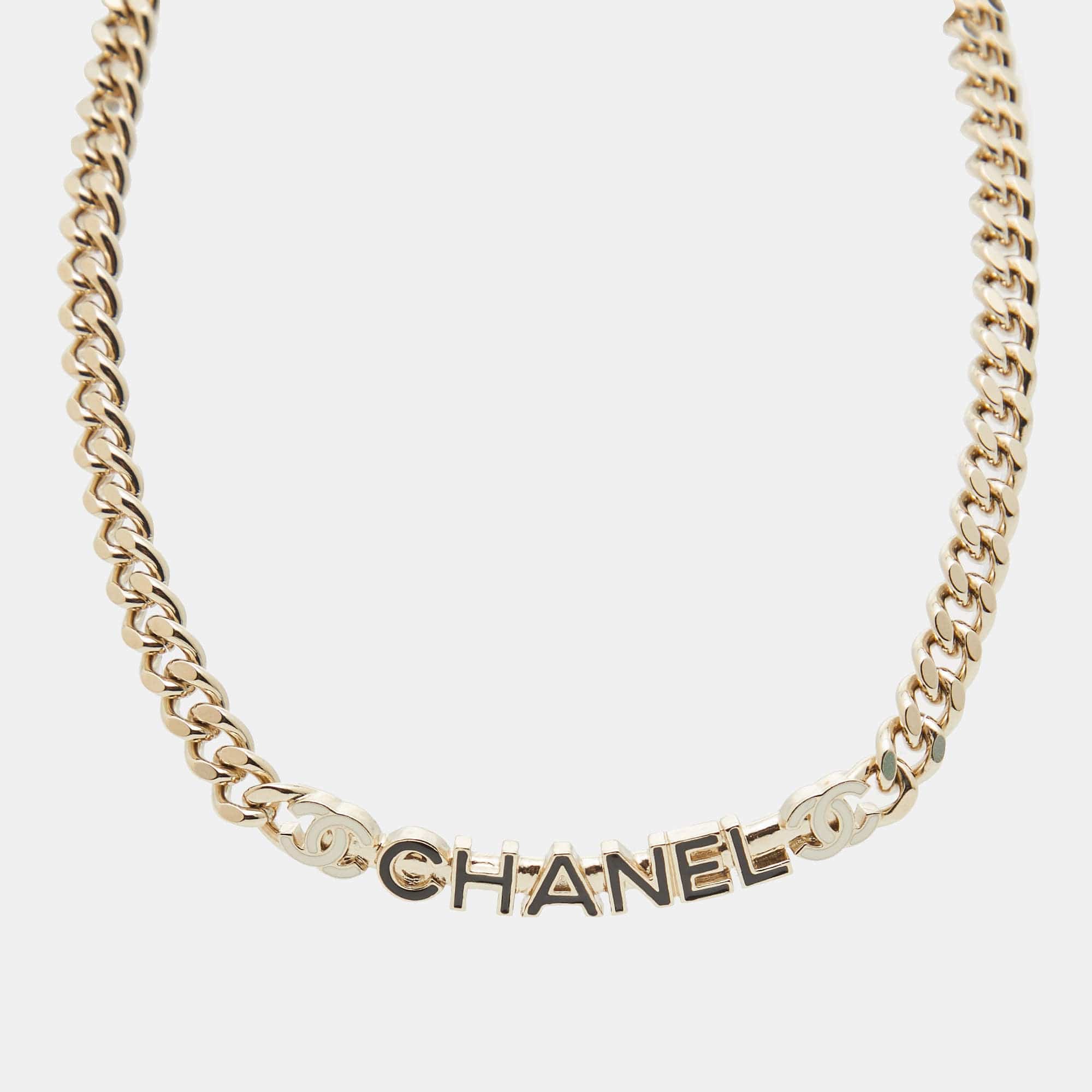 Chanel Chanel CC Logo Enamel Gold Tone Necklace RJC4384