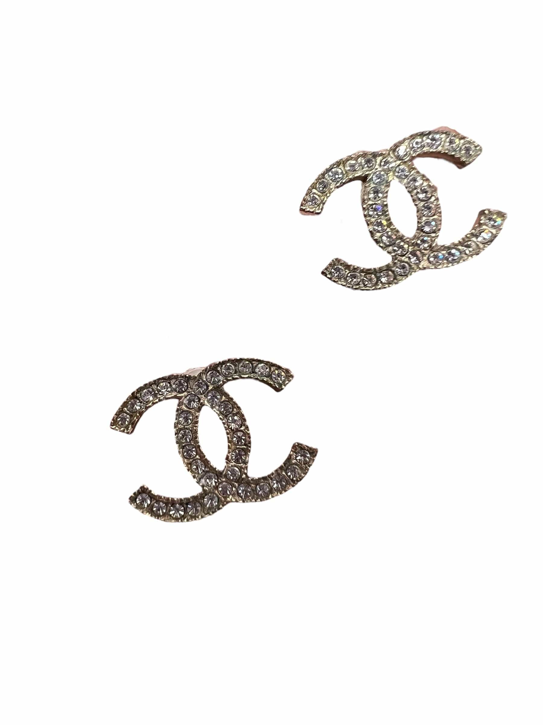 Chanel Chanel Classic CC Rhinestone Earrings (Pierced) SKC1755