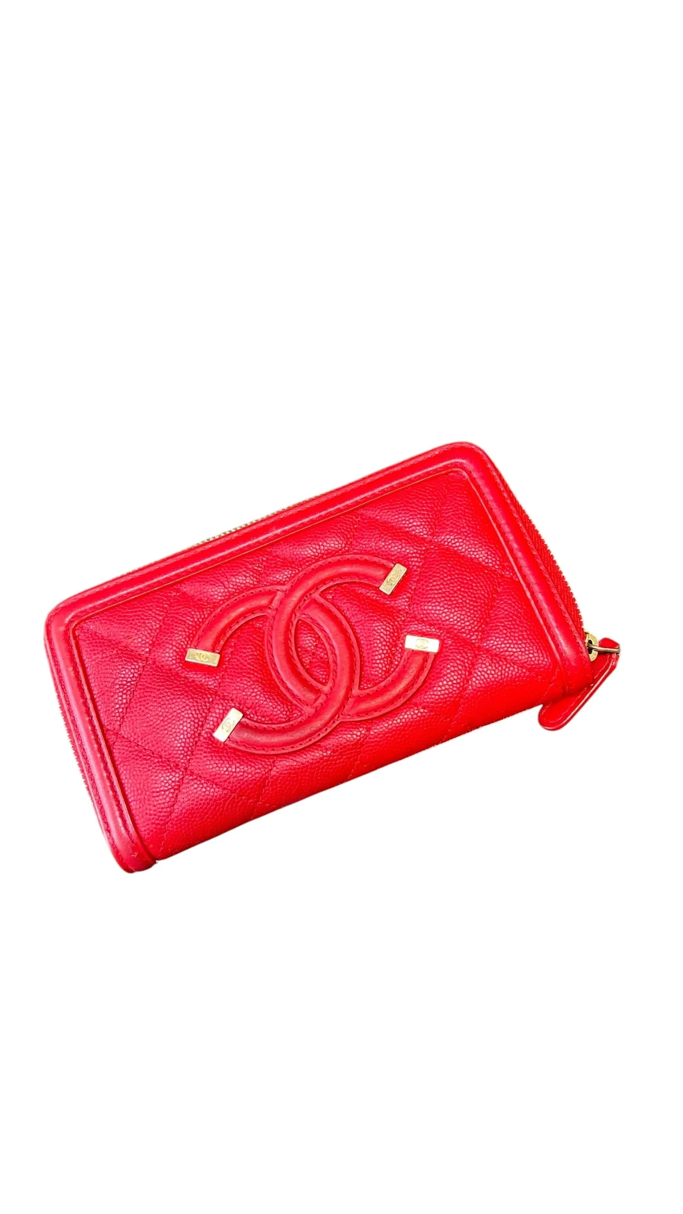 Chanel Chanel Filigree Wallet Red Caviar Matte  GHW #25 SSLG1050