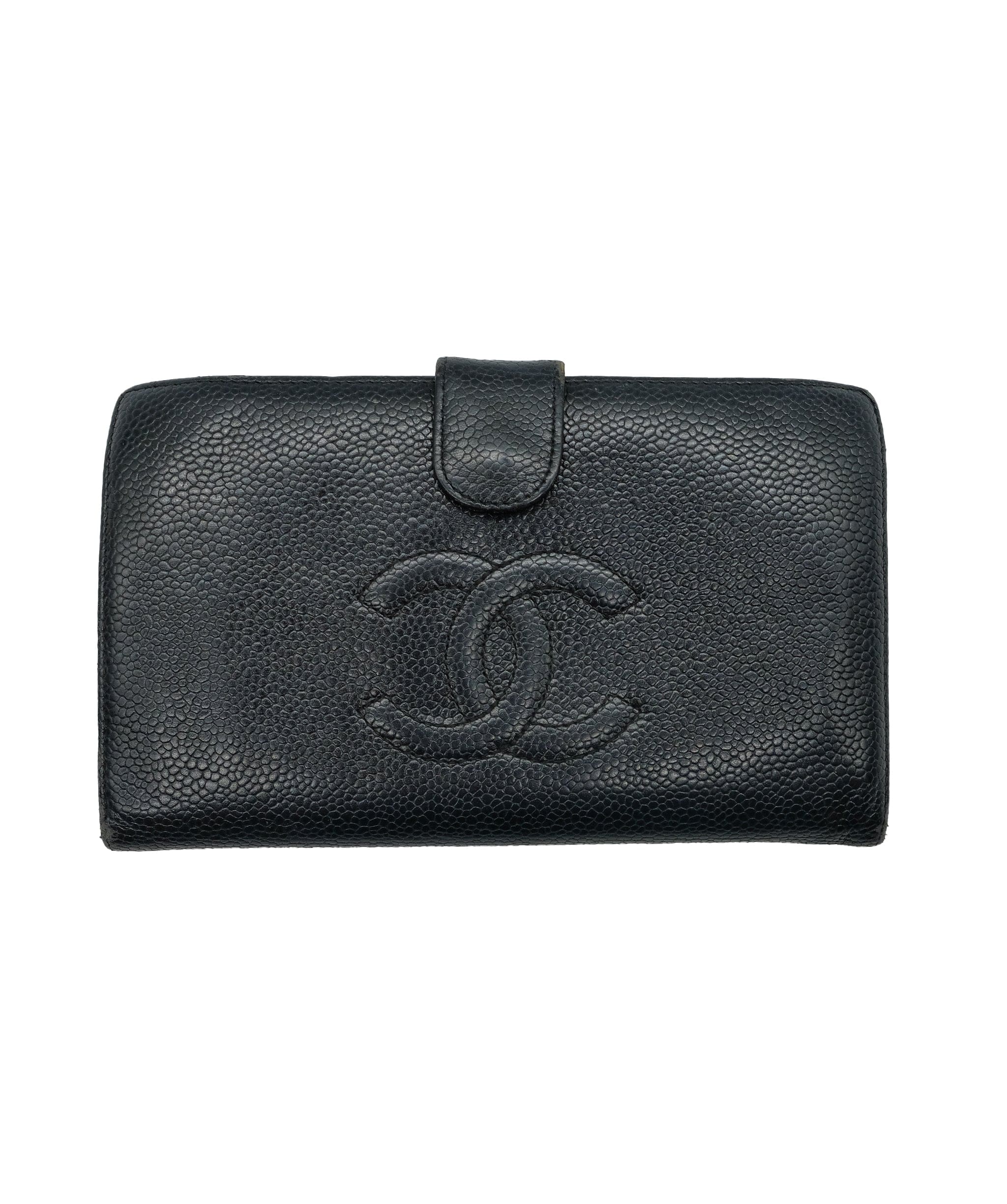 Chanel Chanel Long Wallet Caviar Skin Black CC Auth bs10186 DXBS0323