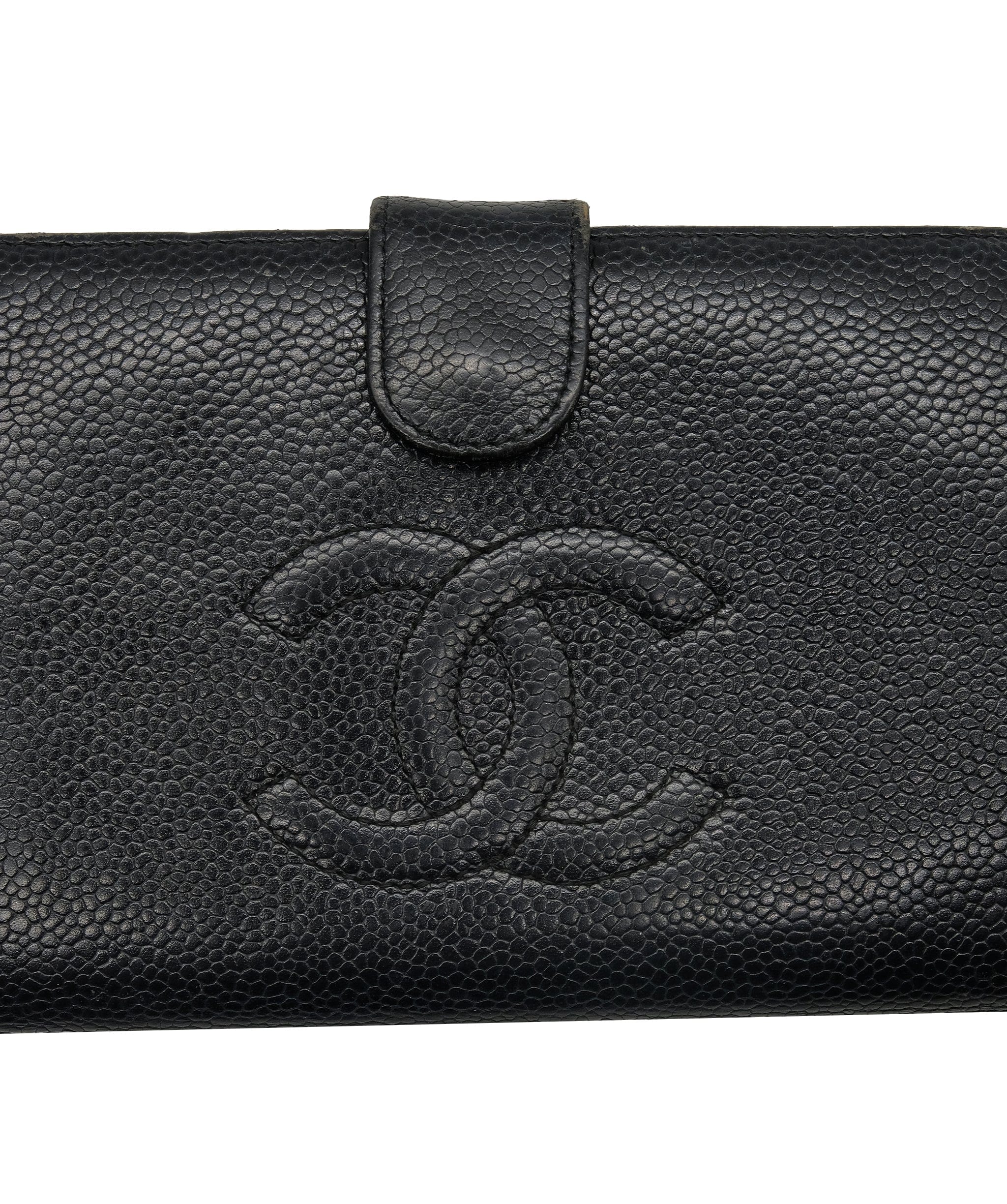 Chanel Chanel Long Wallet Caviar Skin Black CC Auth bs10186 DXBS0323