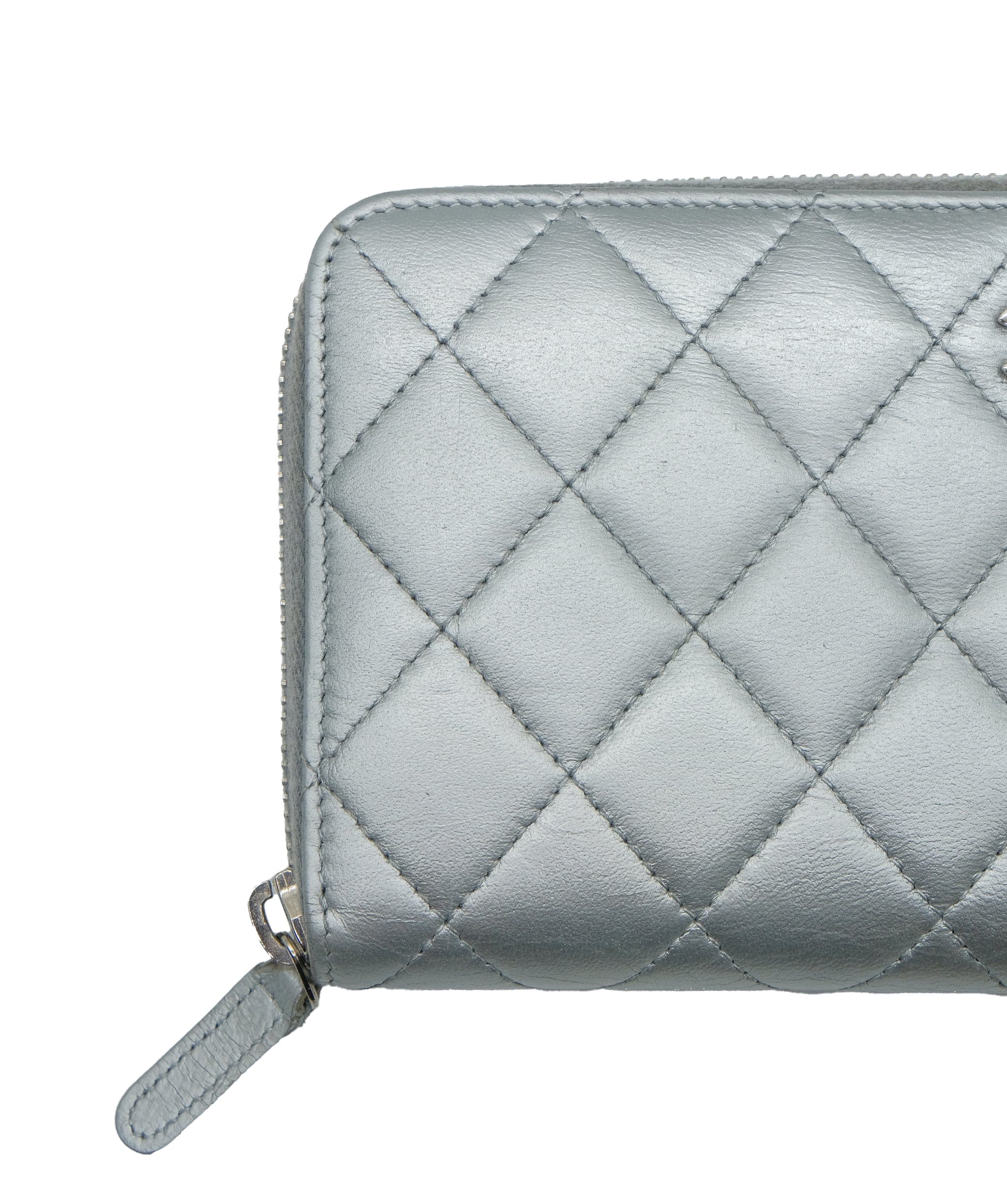 Chanel Chanel Long Wallet Lamb Skin Silver CC Auth 49958A DXBS0326