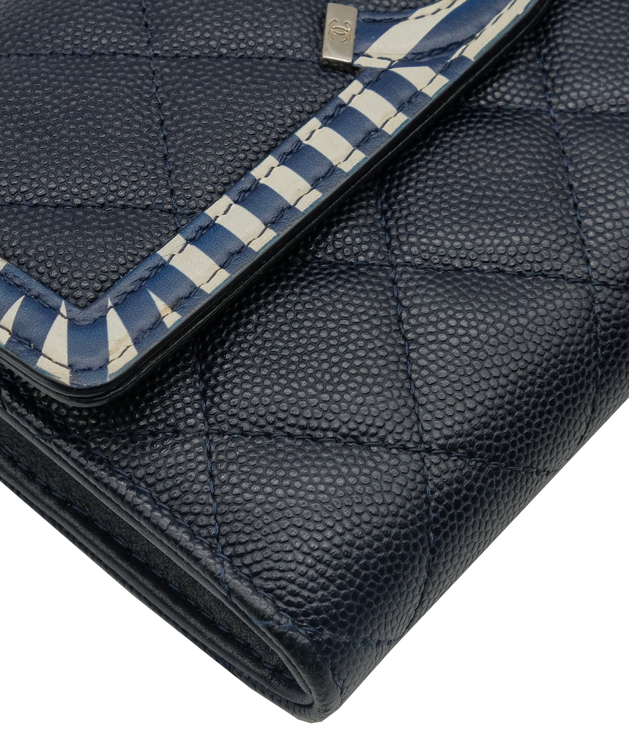 Chanel Chanel Matelasse Cruise Line Long Wallet Caviar Skin Navy CC Auth 29542A DXBS0329