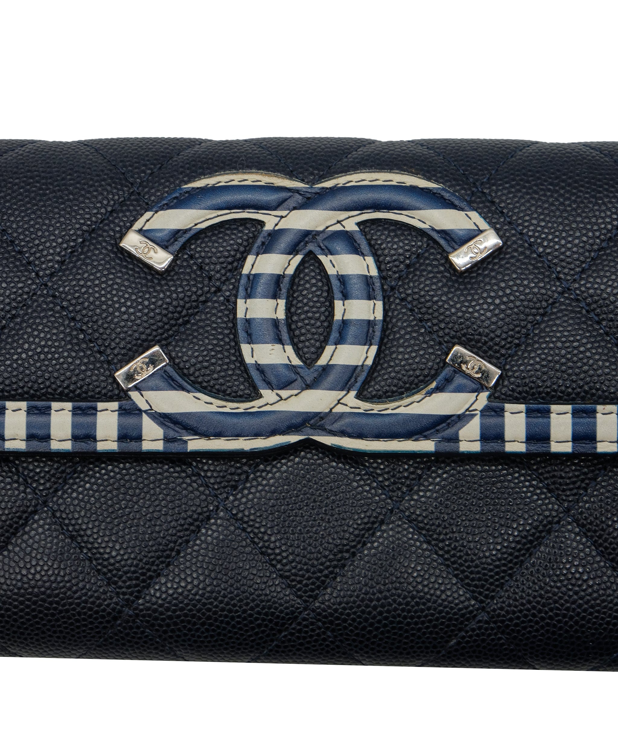 Chanel Chanel Matelasse Cruise Line Long Wallet Caviar Skin Navy CC Auth 29542A DXBS0329
