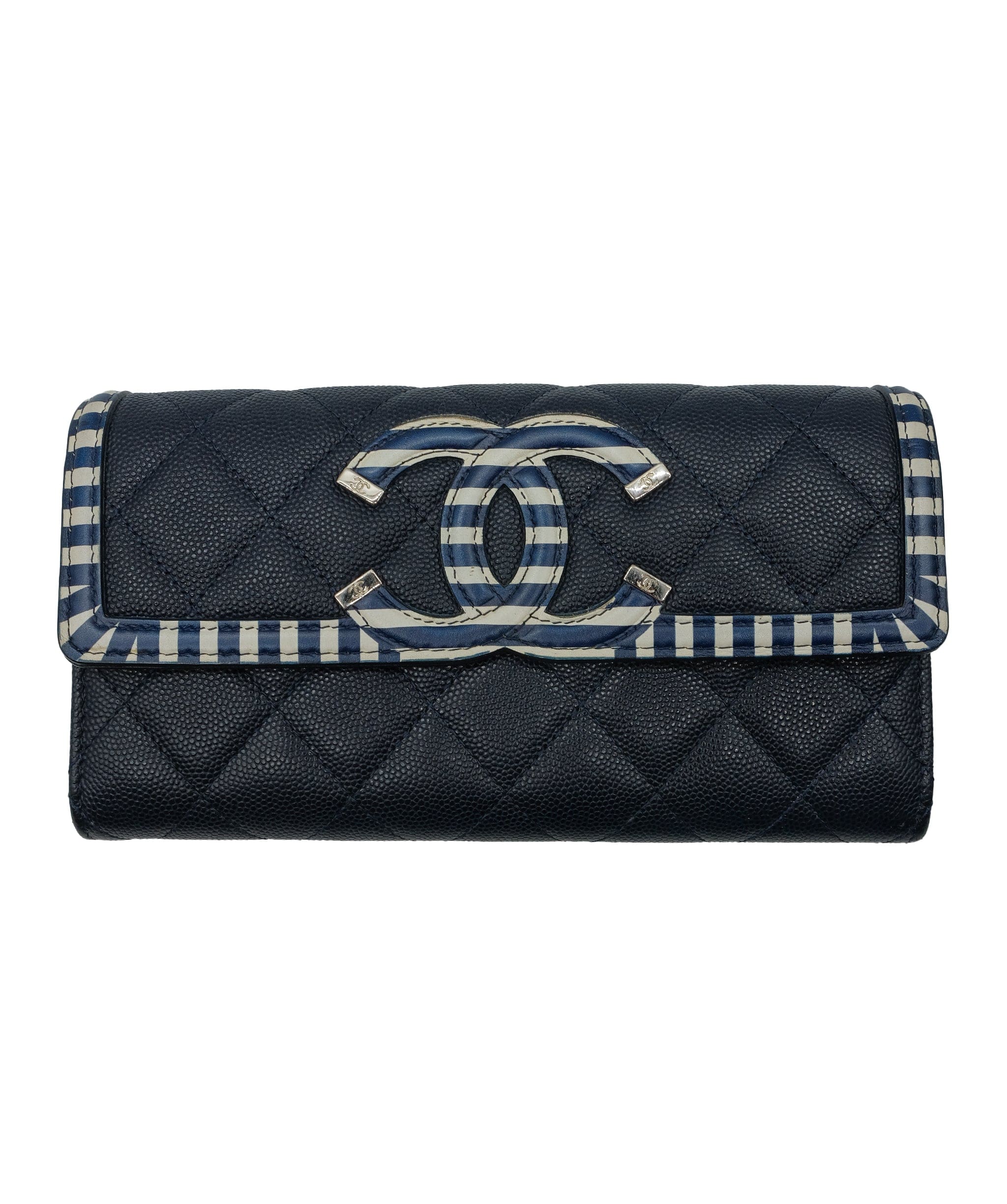 Chanel Chanel Matelasse Cruise Line Long Wallet Caviar Skin Navy CC Auth 29542A DXBS0329