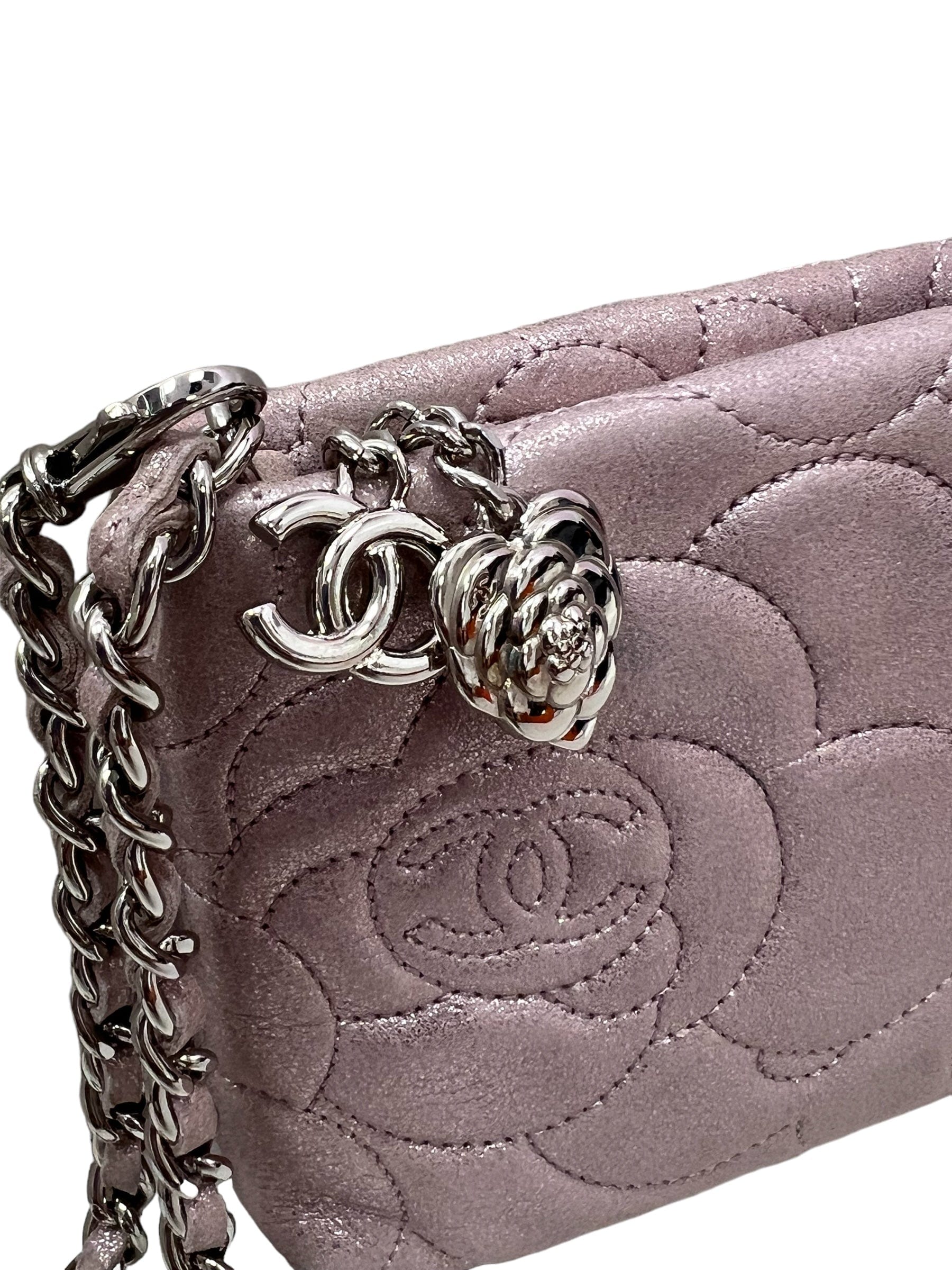 Chanel Chanel Pink Camelia Glitter Lambskin Wristlet Pouch PHW SYL1128