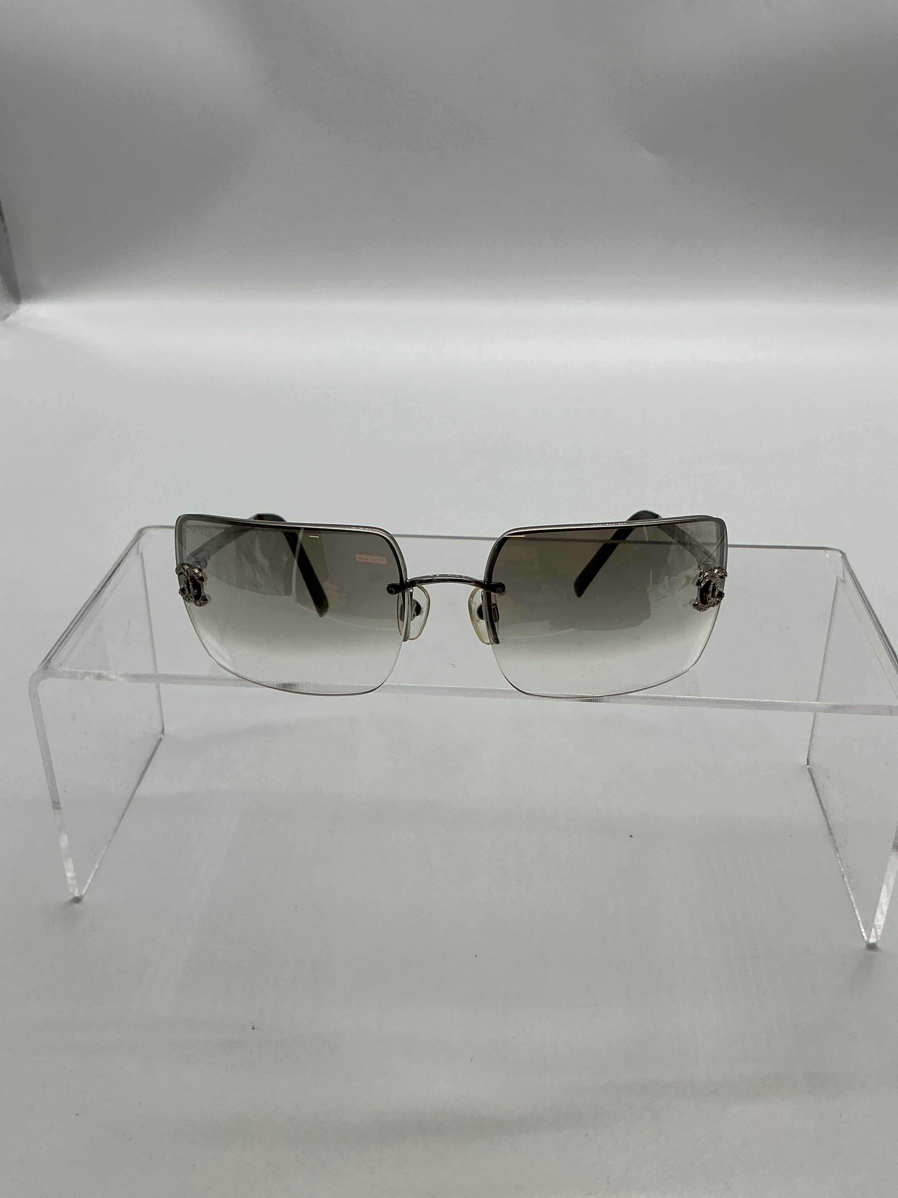 Chanel Chanel Rhinestones Sunglasses Silver DXBS2440