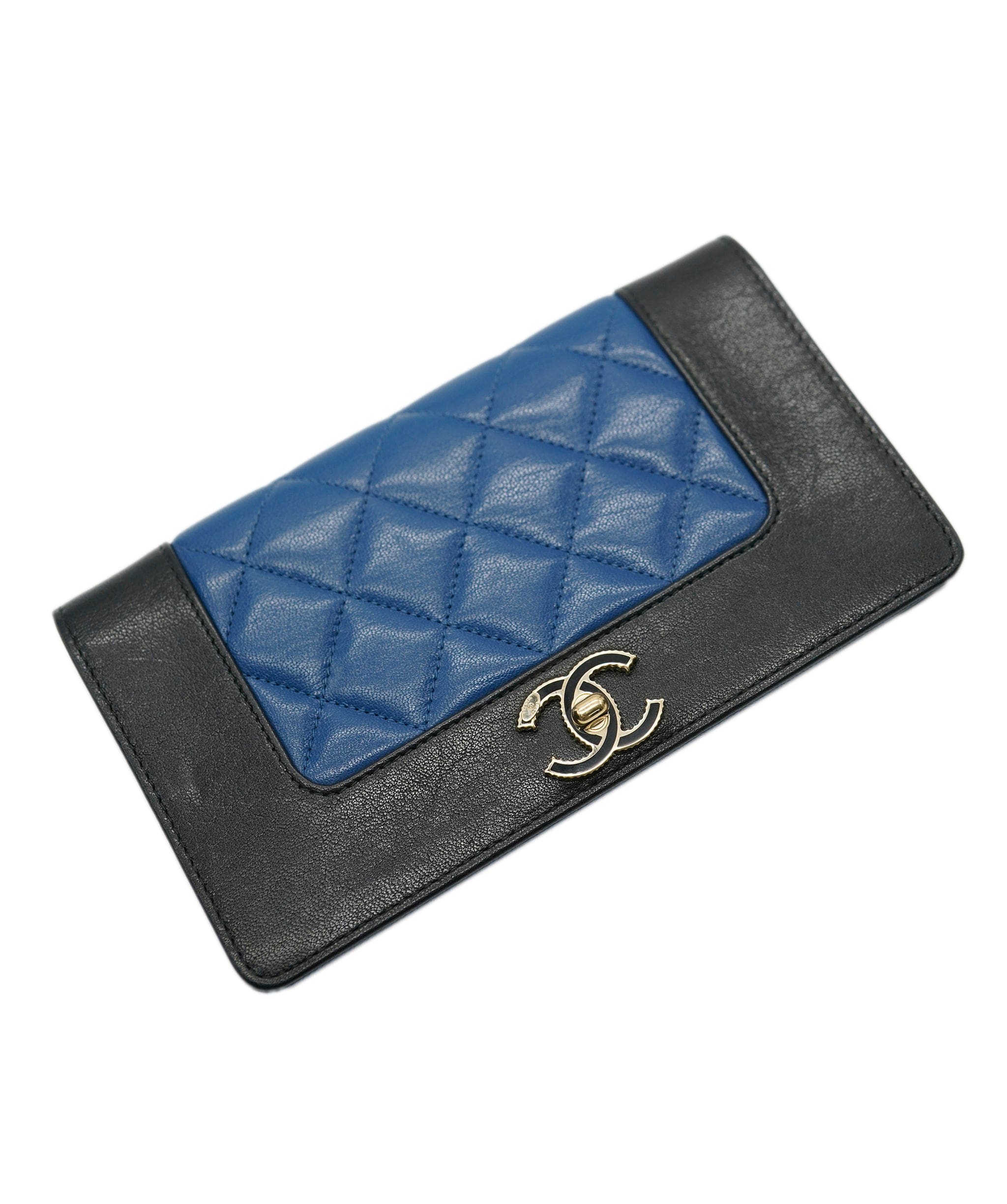 Chanel Chanel Two Tone Blue & Black Lambskin Leather Wallet CC GHW  AGC1659