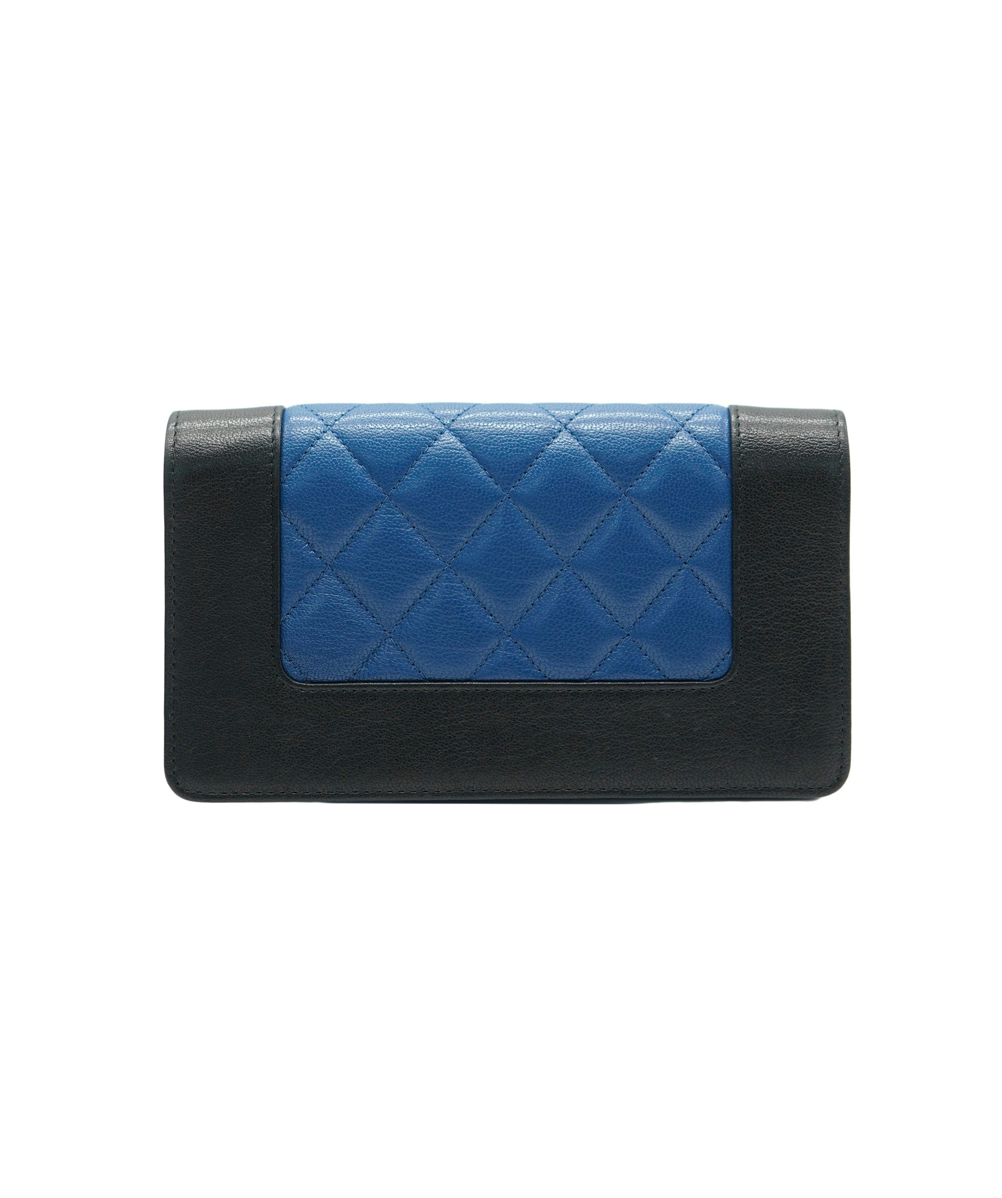 Chanel Chanel Two Tone Blue & Black Lambskin Leather Wallet CC GHW  AGC1659