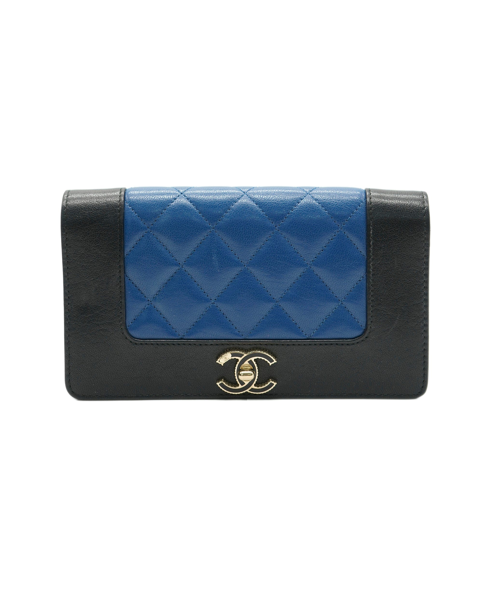 Chanel Chanel Two Tone Blue & Black Lambskin Leather Wallet CC GHW  AGC1659