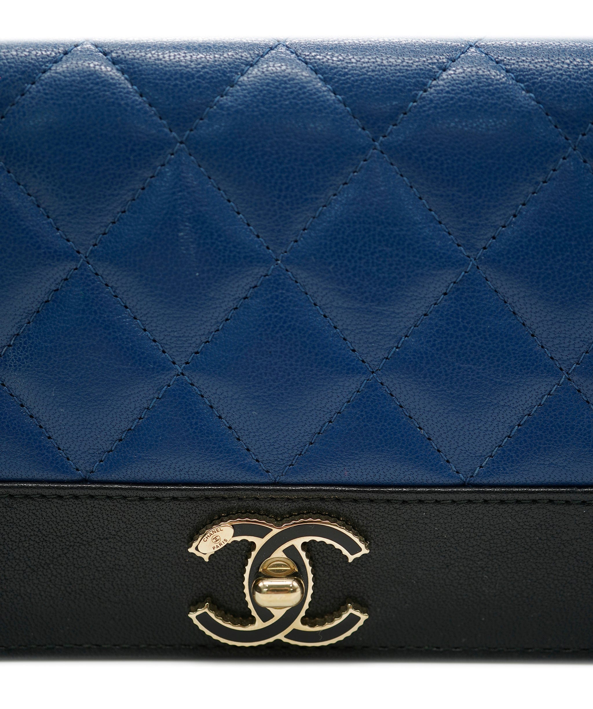 Chanel Chanel Two Tone Blue & Black Lambskin Leather Wallet CC GHW  AGC1659