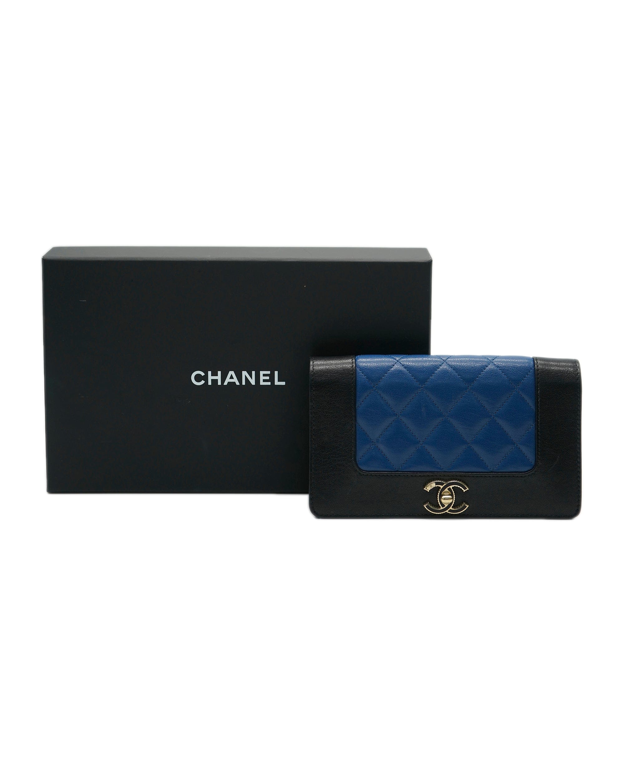 Chanel Chanel Two Tone Blue & Black Lambskin Leather Wallet CC GHW  AGC1659