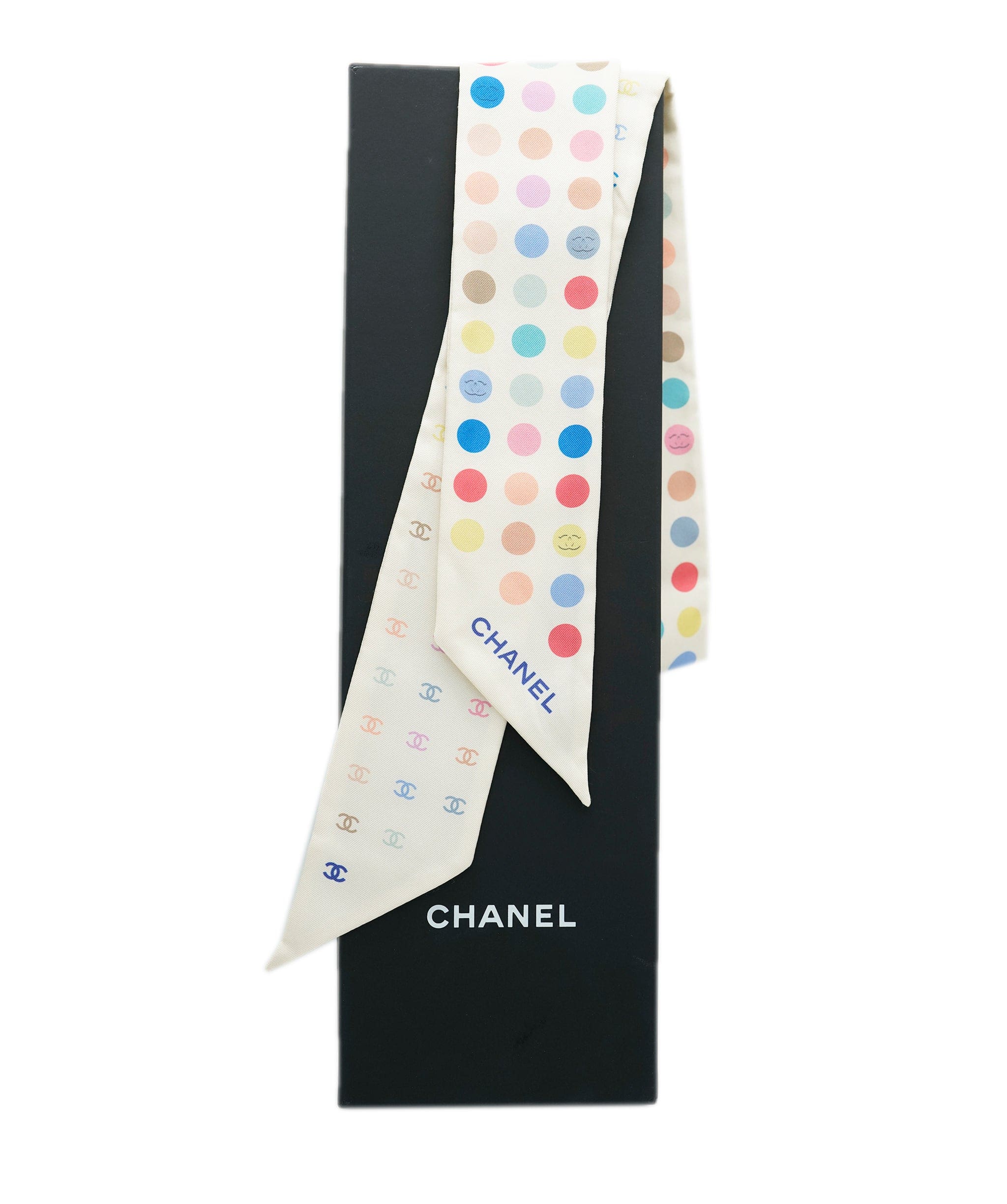 Chanel Chanel white & multicoloured spotty twilly - AJC0767