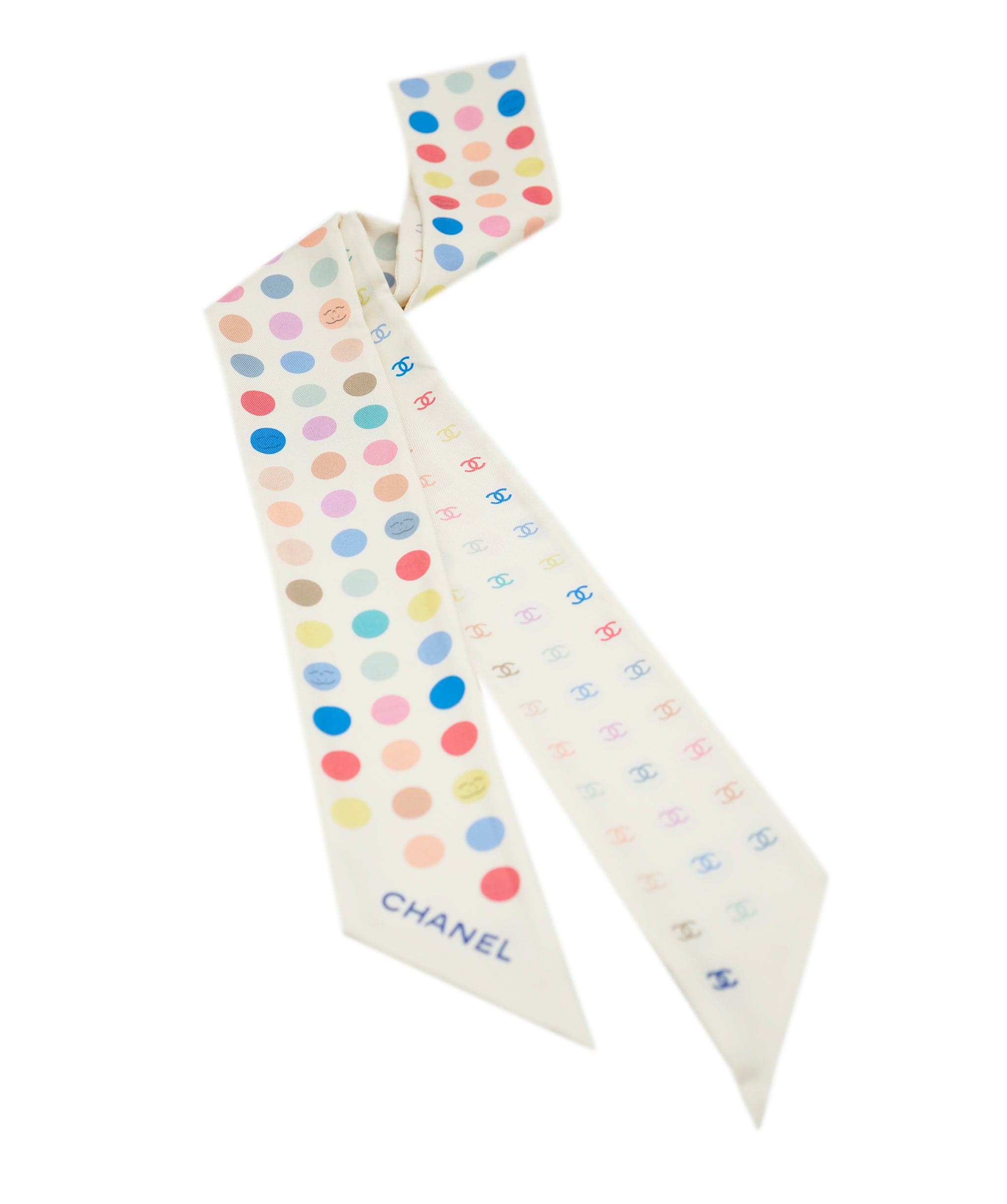 Chanel Chanel white & multicoloured spotty twilly - AJC0767