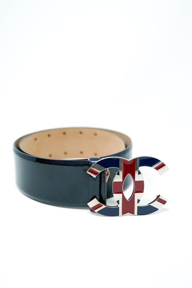 7. LP x C Chanel Black Patent Union Jack CC Jumbo Belt - AGL1682