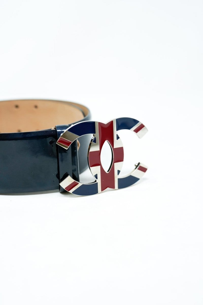 7. LP x C Chanel Black Patent Union Jack CC Jumbo Belt - AGL1682