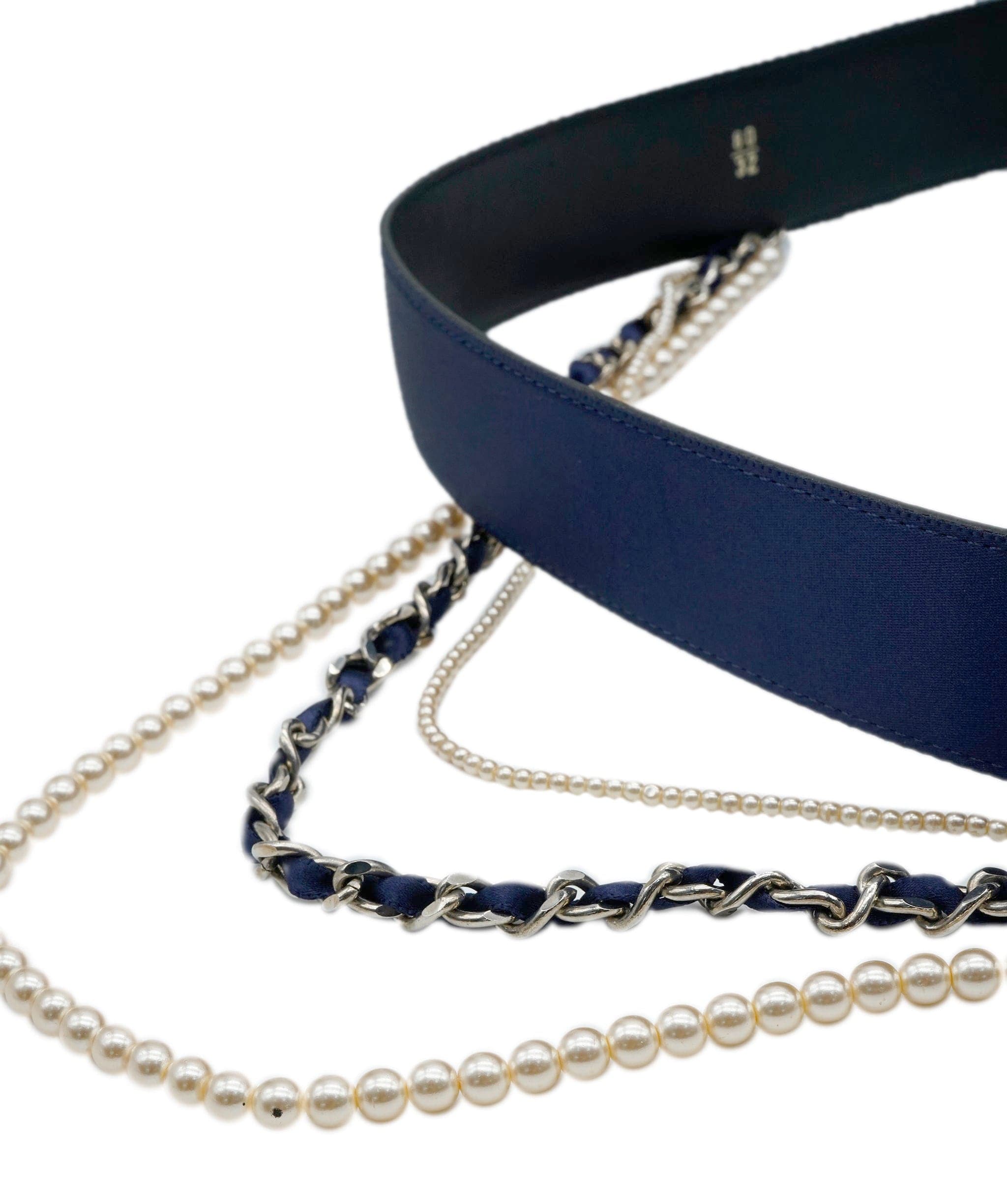 Chanel Chanel Belt Navy Satin Bow and Pearl Detail Size 80 AGC1472