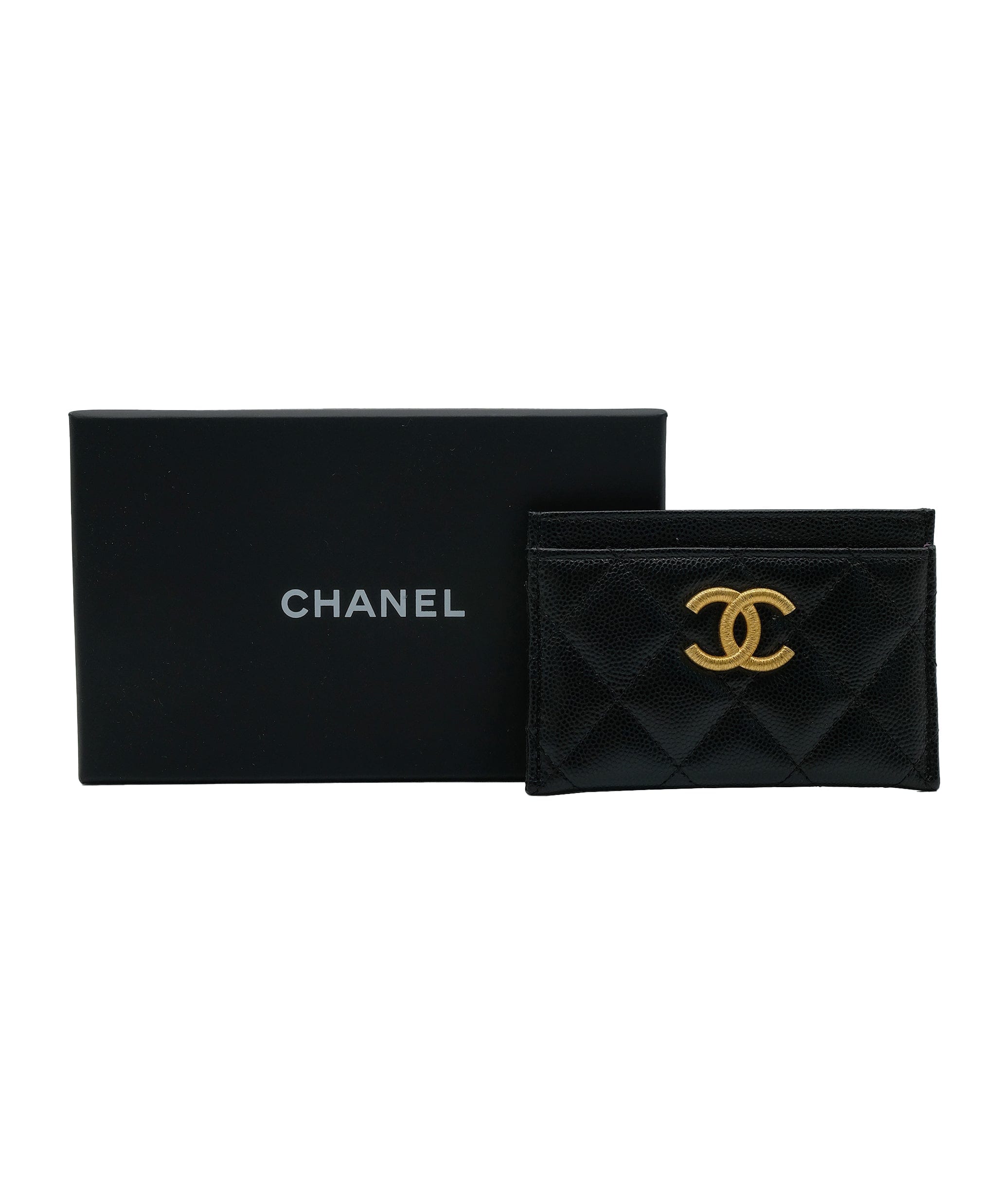 Chanel Chanel Black Caviar Card Holder Gold CC REC1528