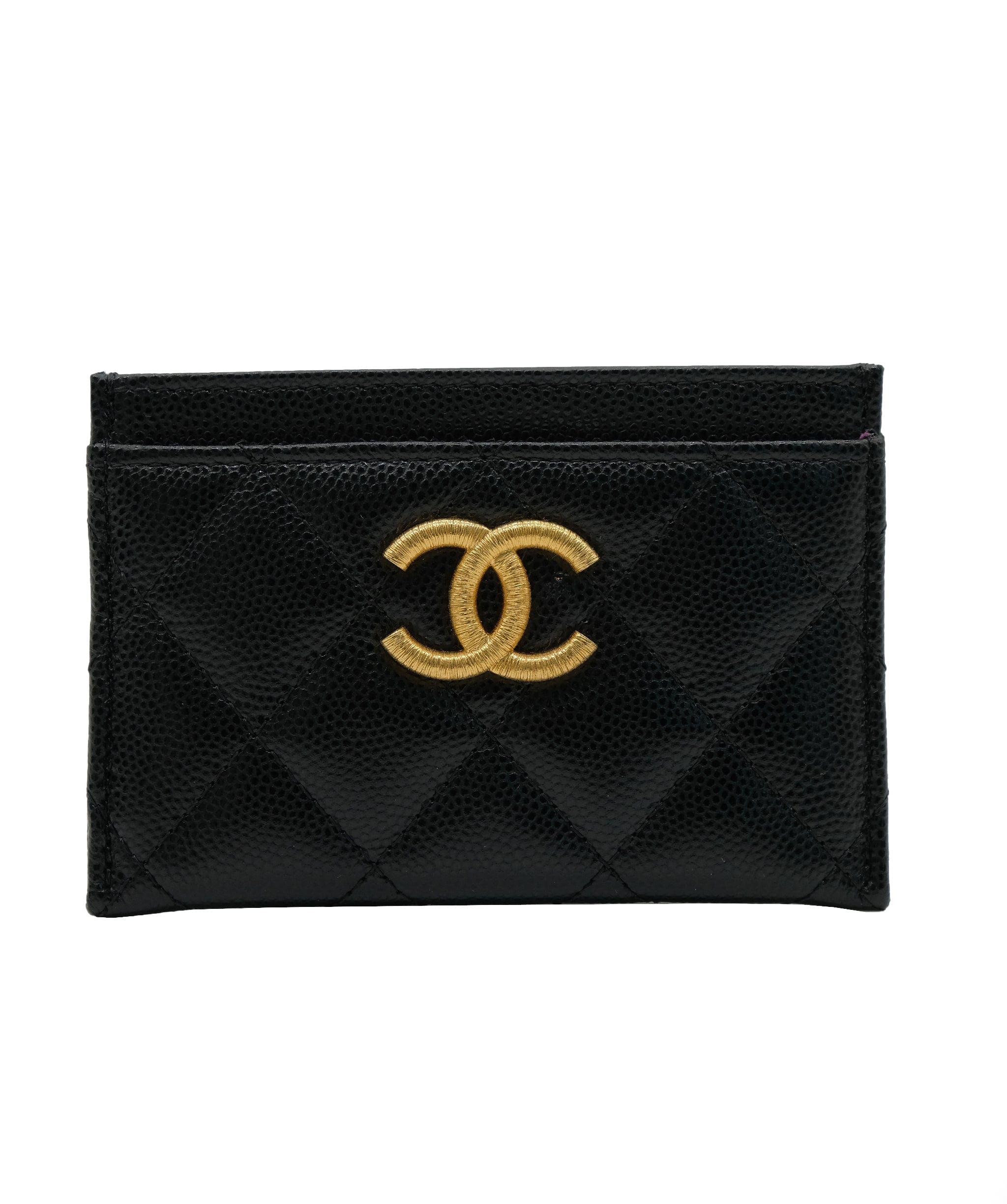 Chanel Chanel Black Caviar Card Holder Gold CC REC1528