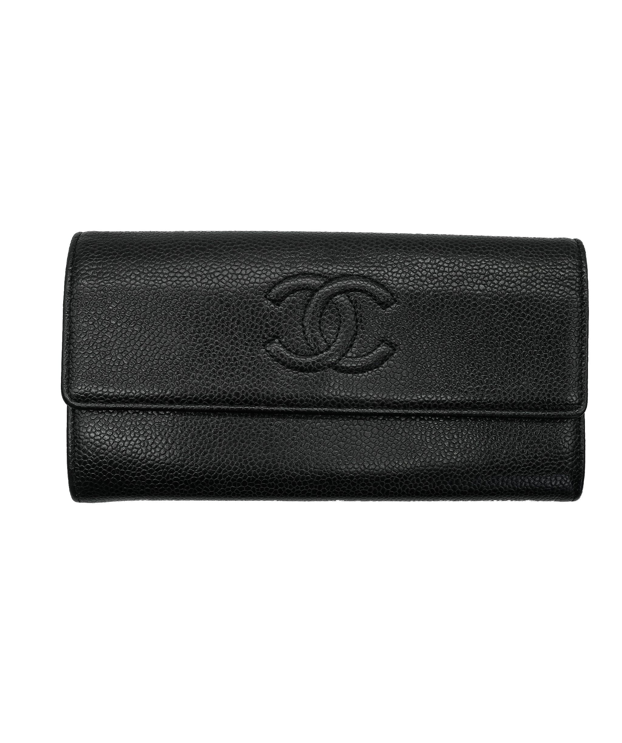 Chanel Chanel Caviar Skin Folio Long Wallet Leather Black 90188563 ASL8109