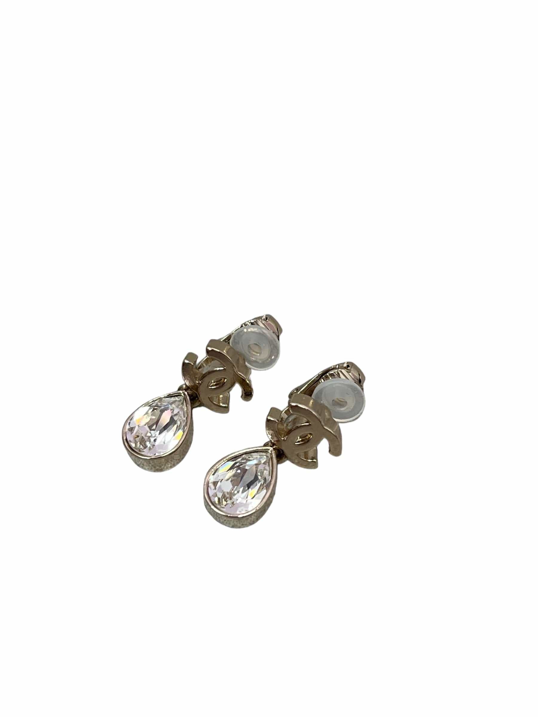 Chanel Chanel CC Teardrop Crystal LGHW Clip-On Earrings SKC1566