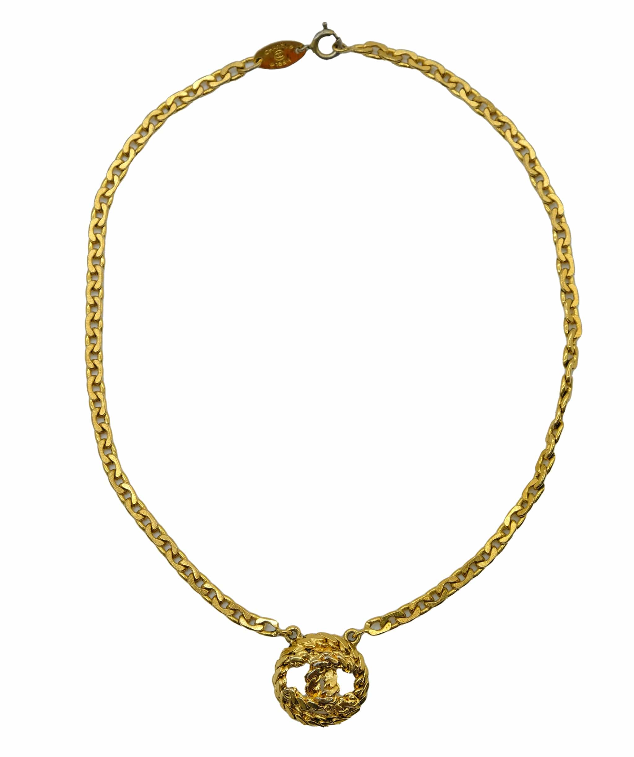 Chanel Chanel Coco Double Hanging Gold Necklace 36cm RJC1307