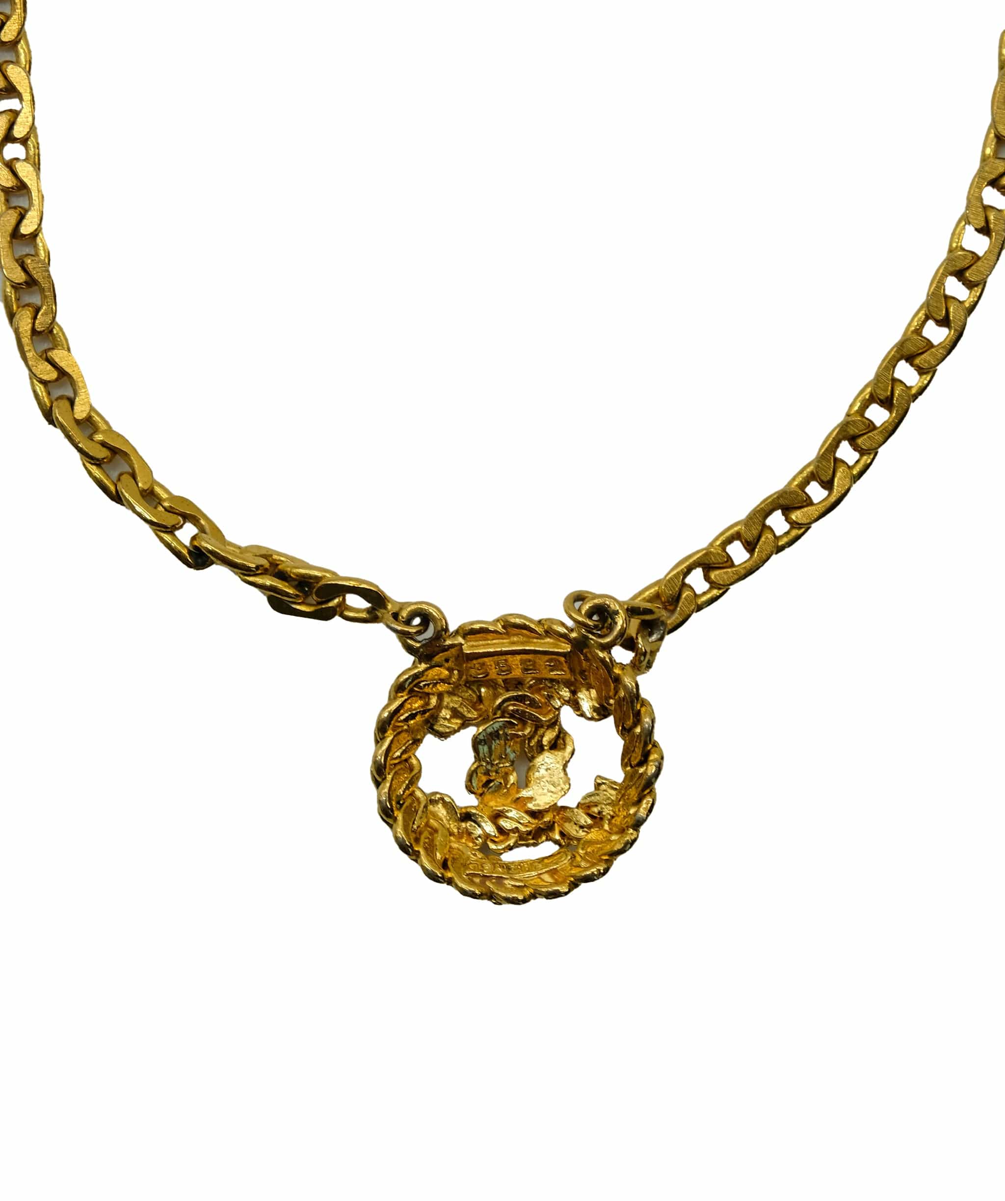 Chanel Chanel Coco Double Hanging Gold Necklace 36cm RJC1307