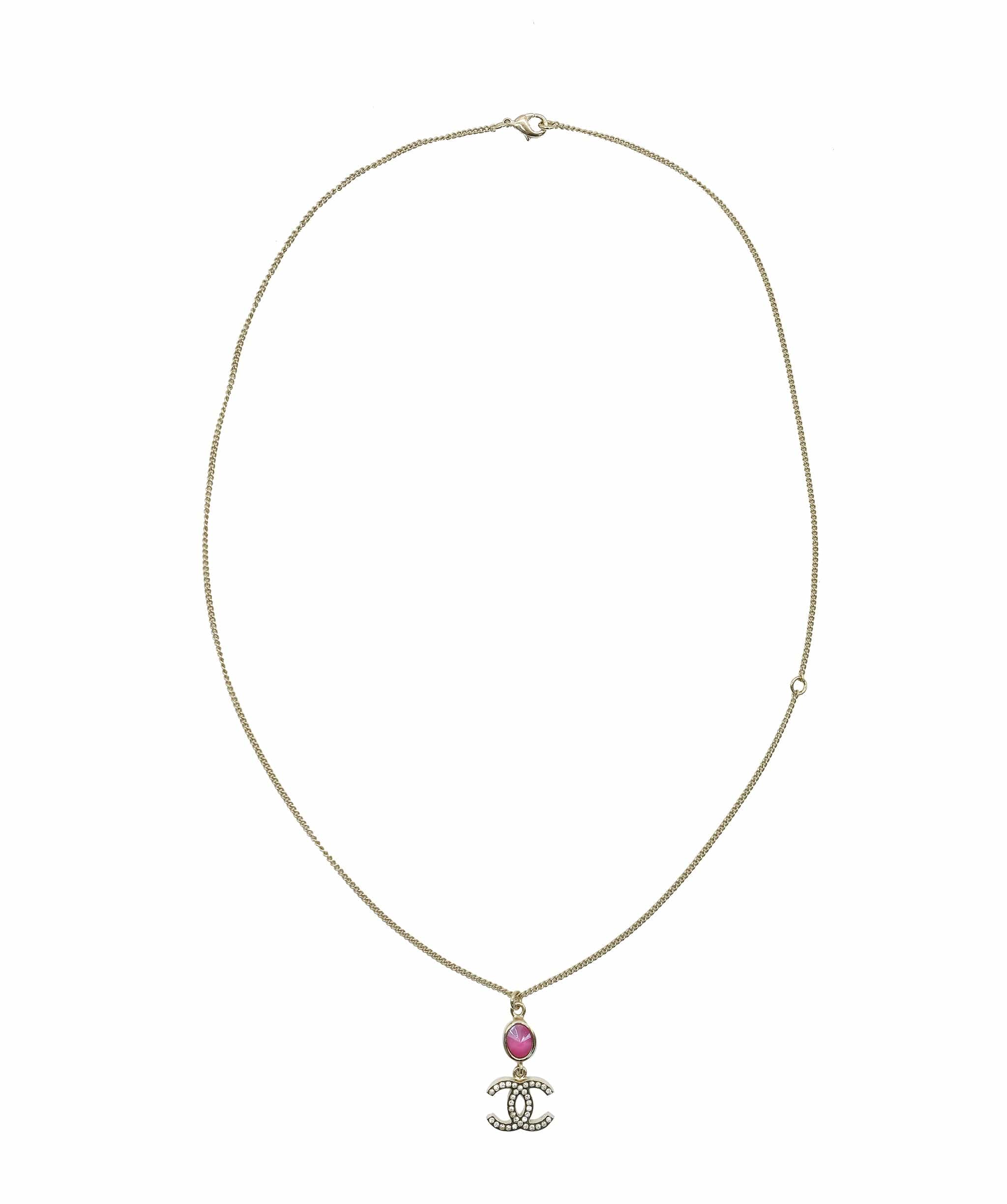 Chanel Chanel Cocomark Rhinestone Necklace Gold Pink ASL8469