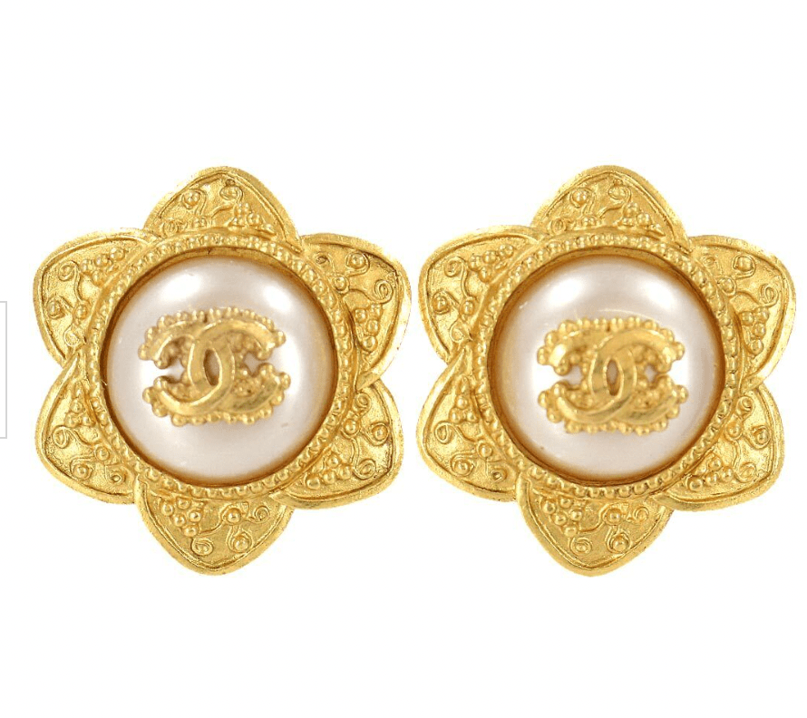 Chanel Chanel flower faux pearl coco mark earrings ASL8716