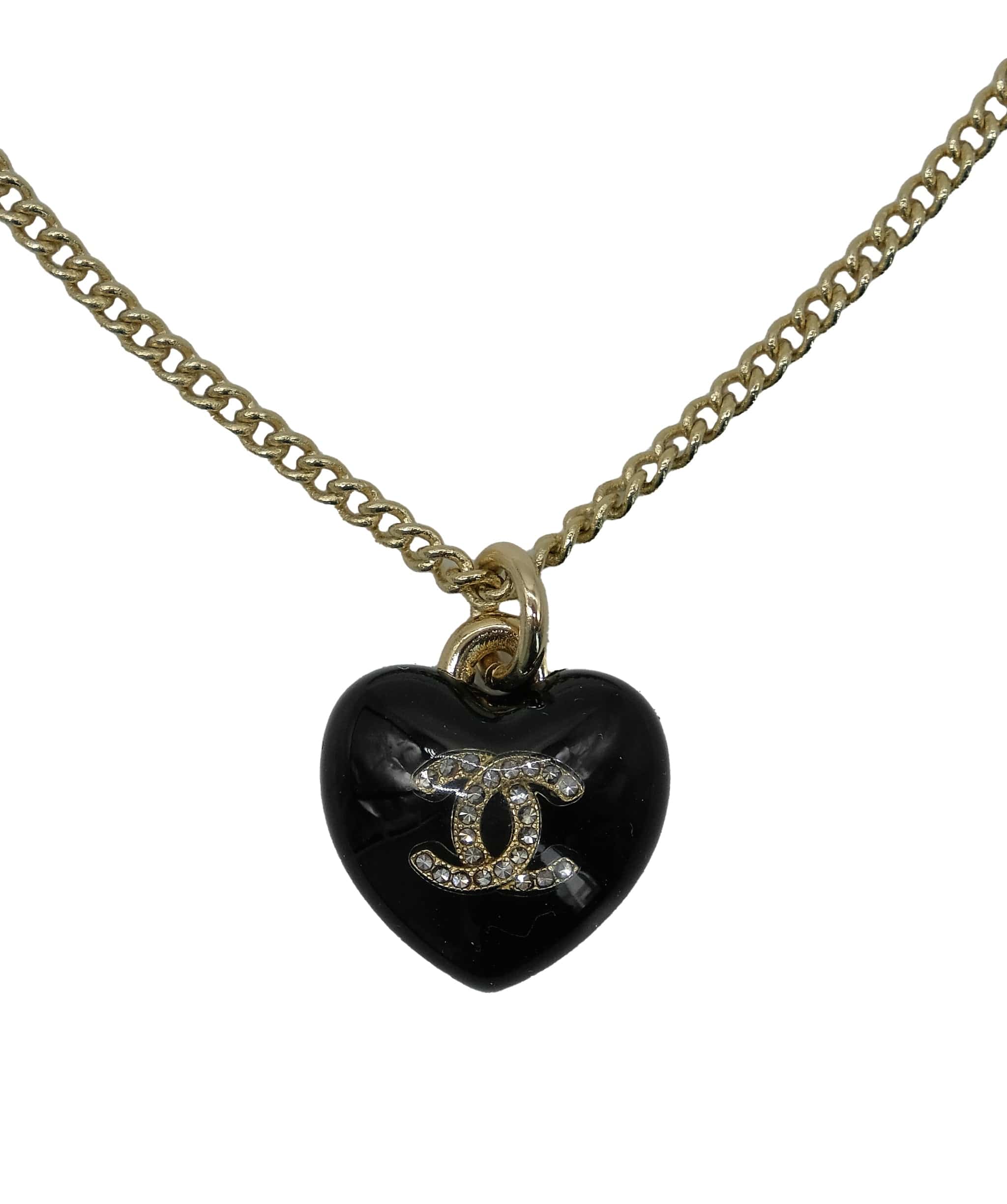 Chanel Chanel Heart Black CC Strass Necklace ASL8738