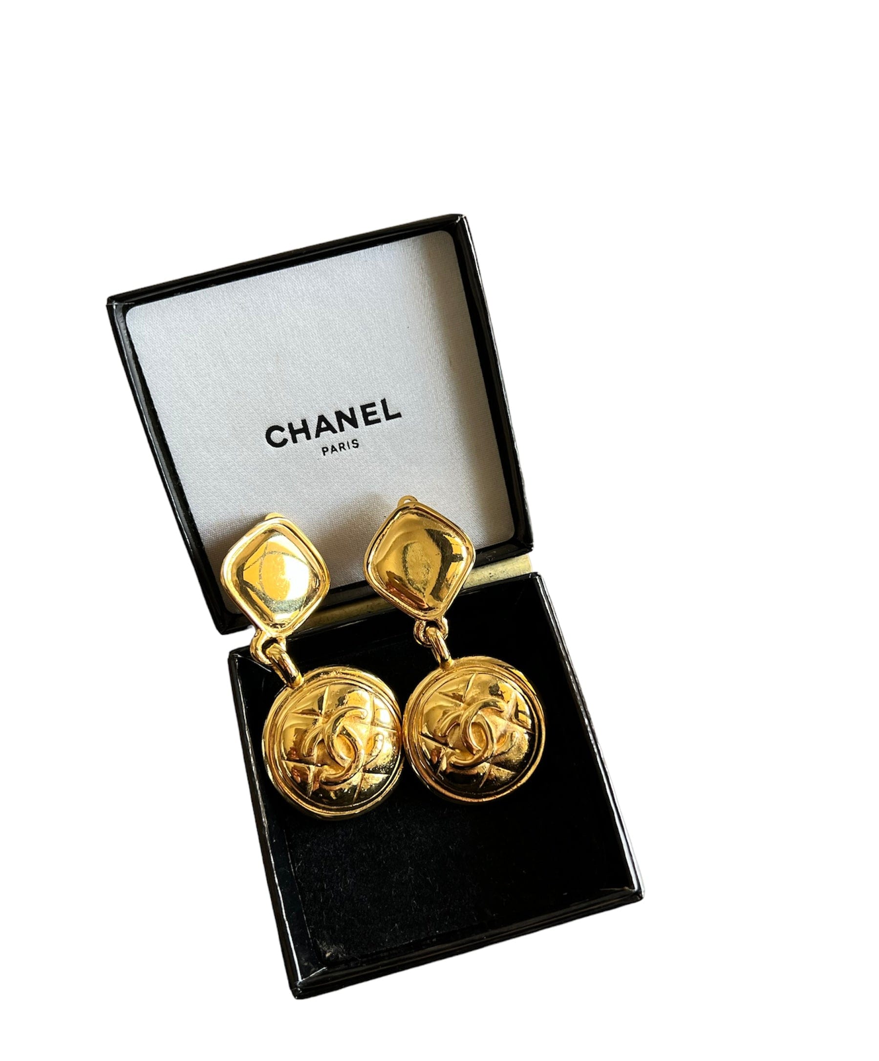 Chanel Chanel Logo Drop Earrings Gold Metal PXL2228