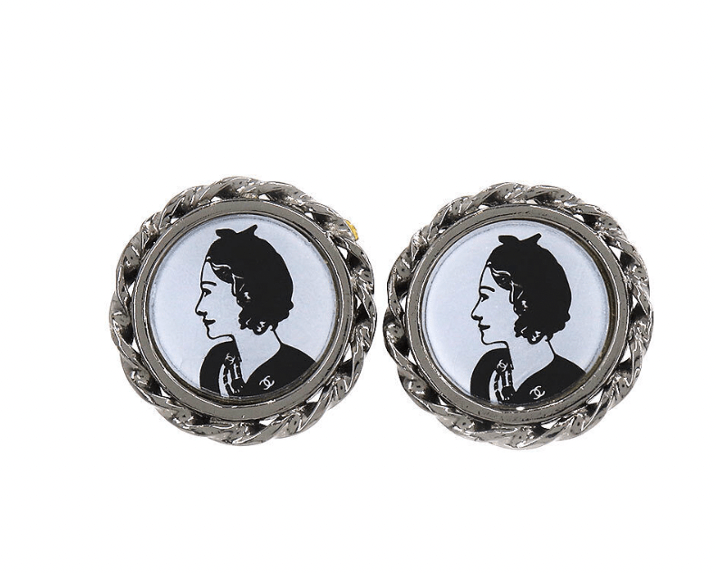 Chanel Chanel Mademoiselle Coco Chanel Earrings Round Purple Silver 03P ASL8722