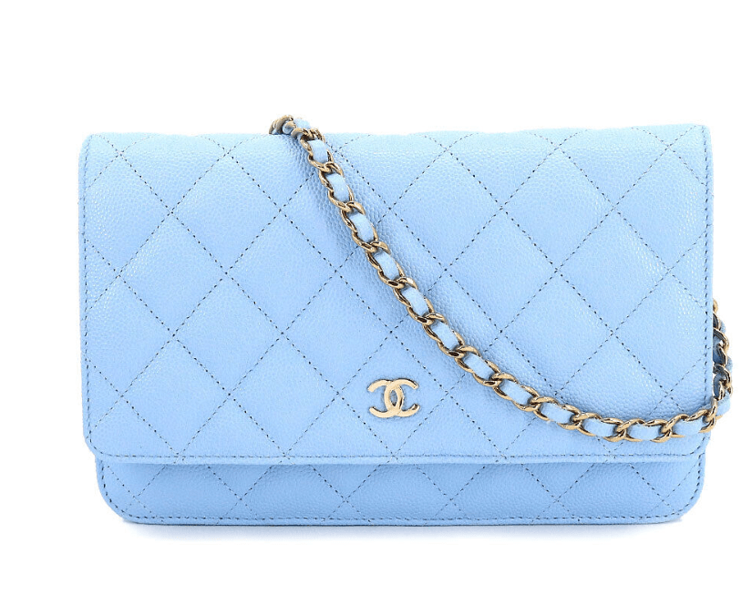 Chanel Chanel Matelasse Classic Chain Wallet Caviar Skin Leather Blue AP0250  LP90195764 ASC3047