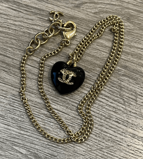 Chanel Chanel necklace heart black rhinestone ASL8738